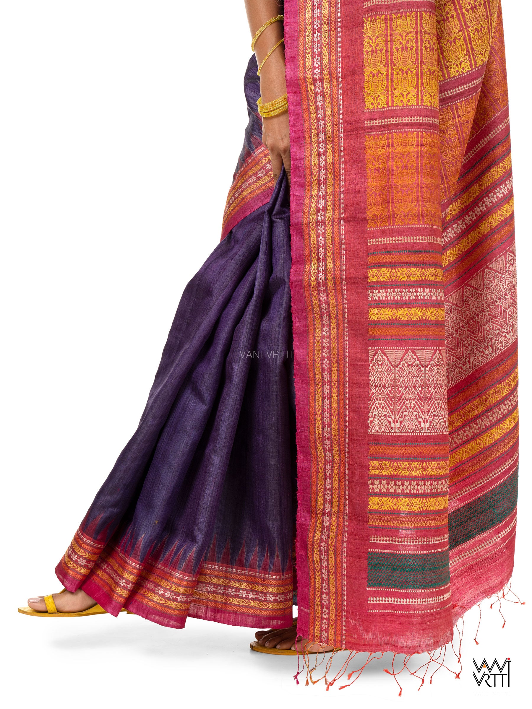 Deep Baingani Magenta Firozi Ananta Handspun Tussar Silk Sari