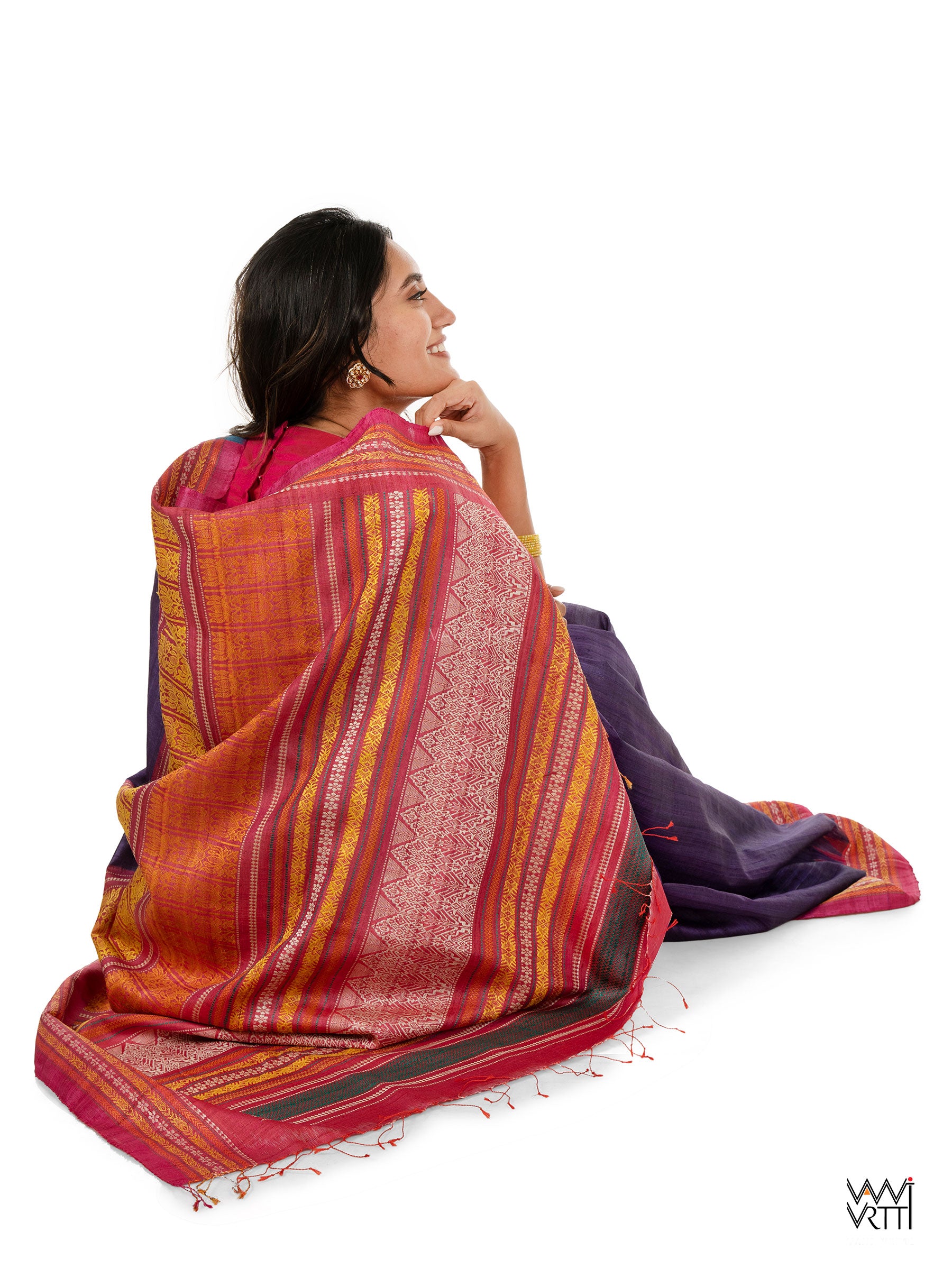 Deep Baingani Magenta Firozi Ananta Handspun Tussar Silk Sari