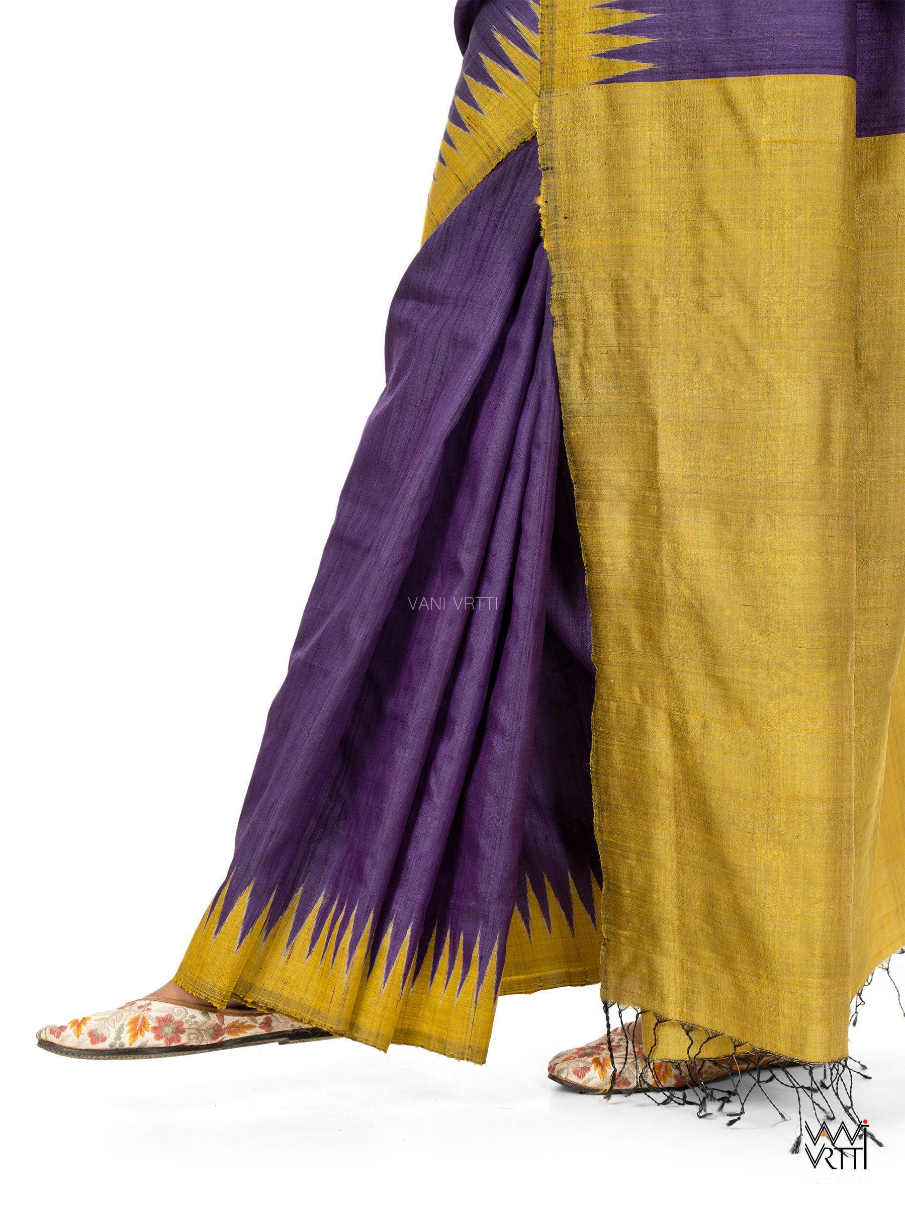 Purple Lime Yellow Ganga Jamuna Antara Handspun Tussar Silk Saree