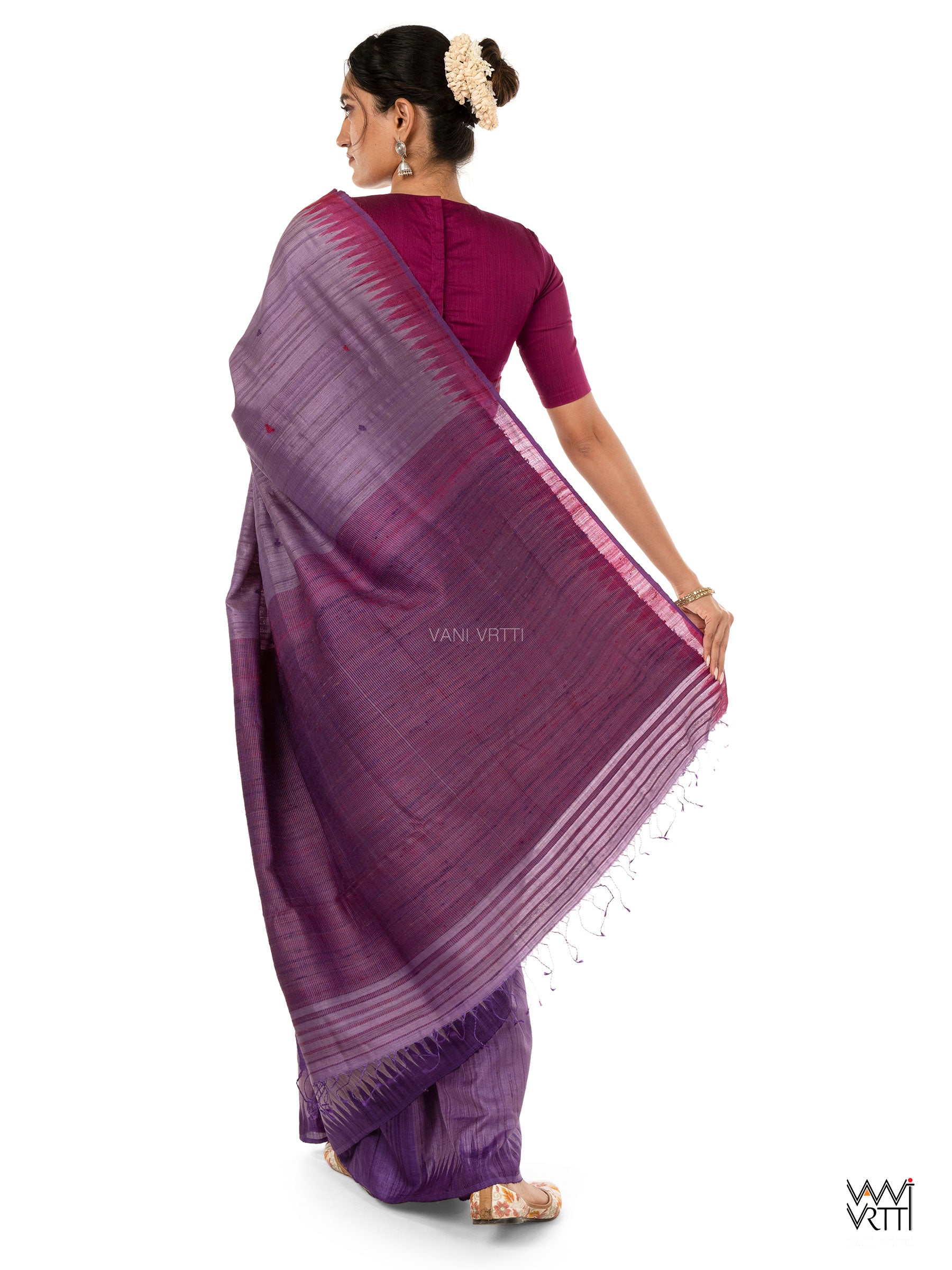 Deep Lilac Magenta Bristi Handspun Tussar Silk Saree