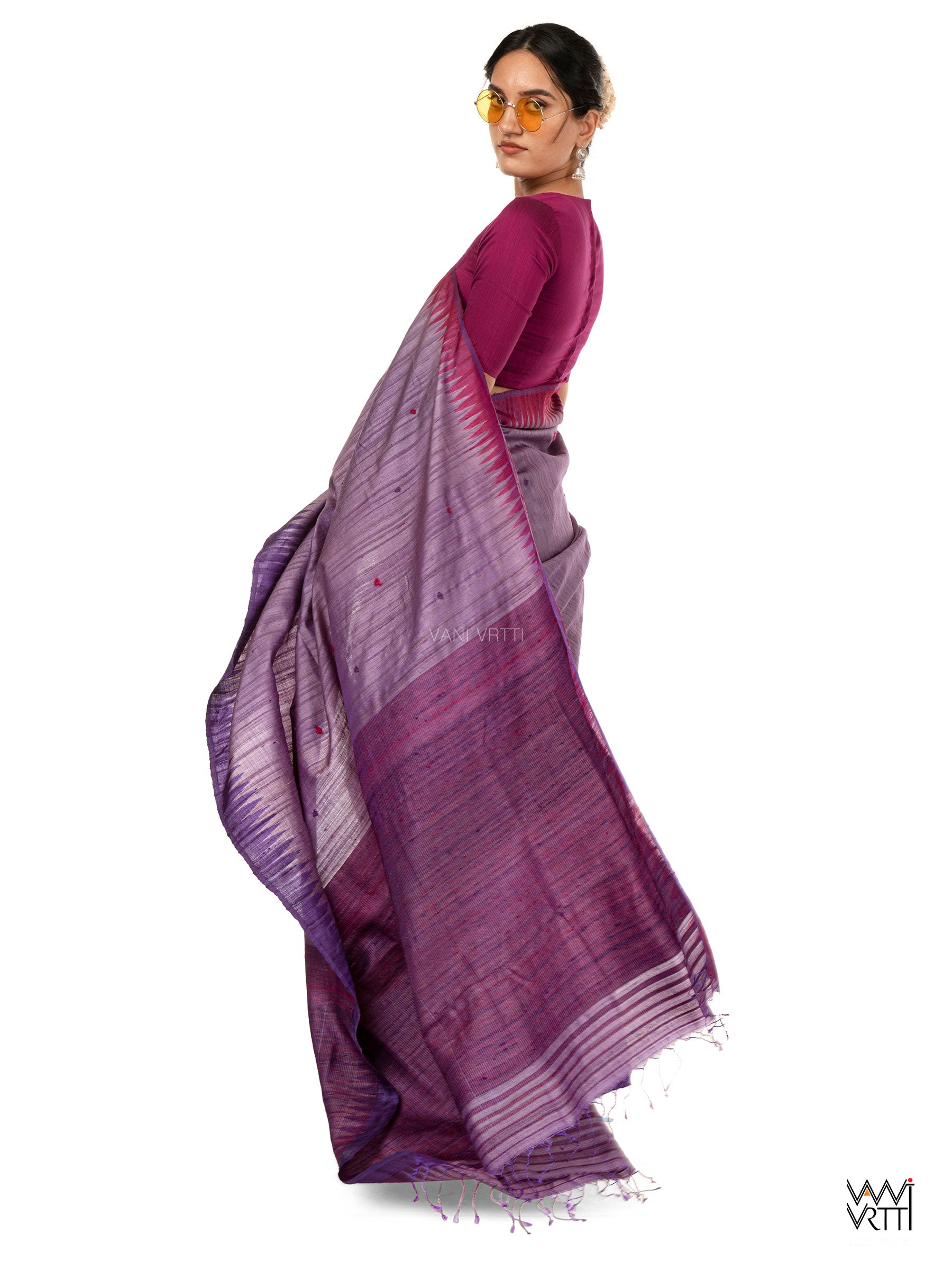 Deep Lilac Magenta Bristi Handspun Tussar Silk Saree