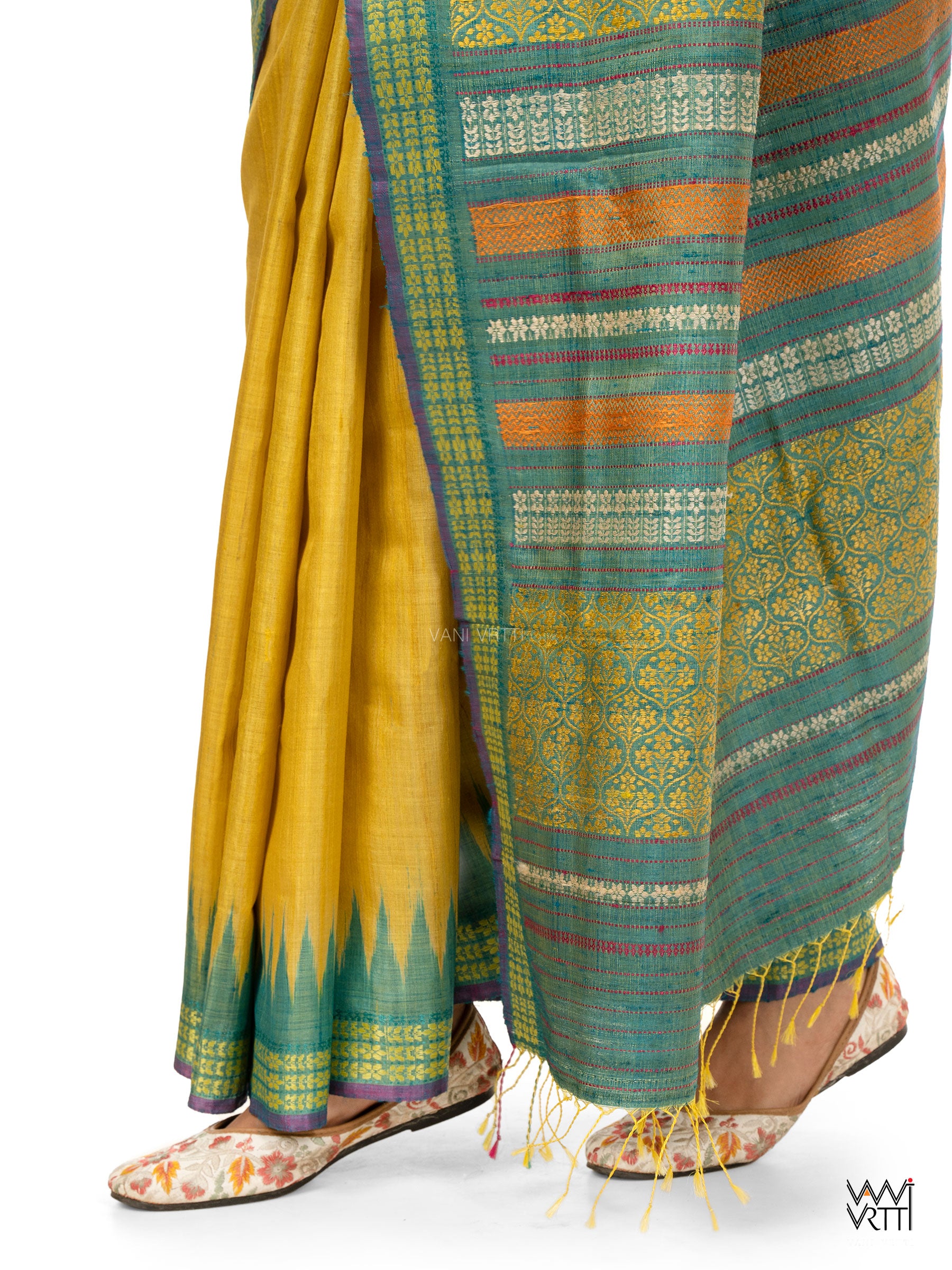 Banana Yellow Firozi Parijat Handspun Tussar Silk Saree