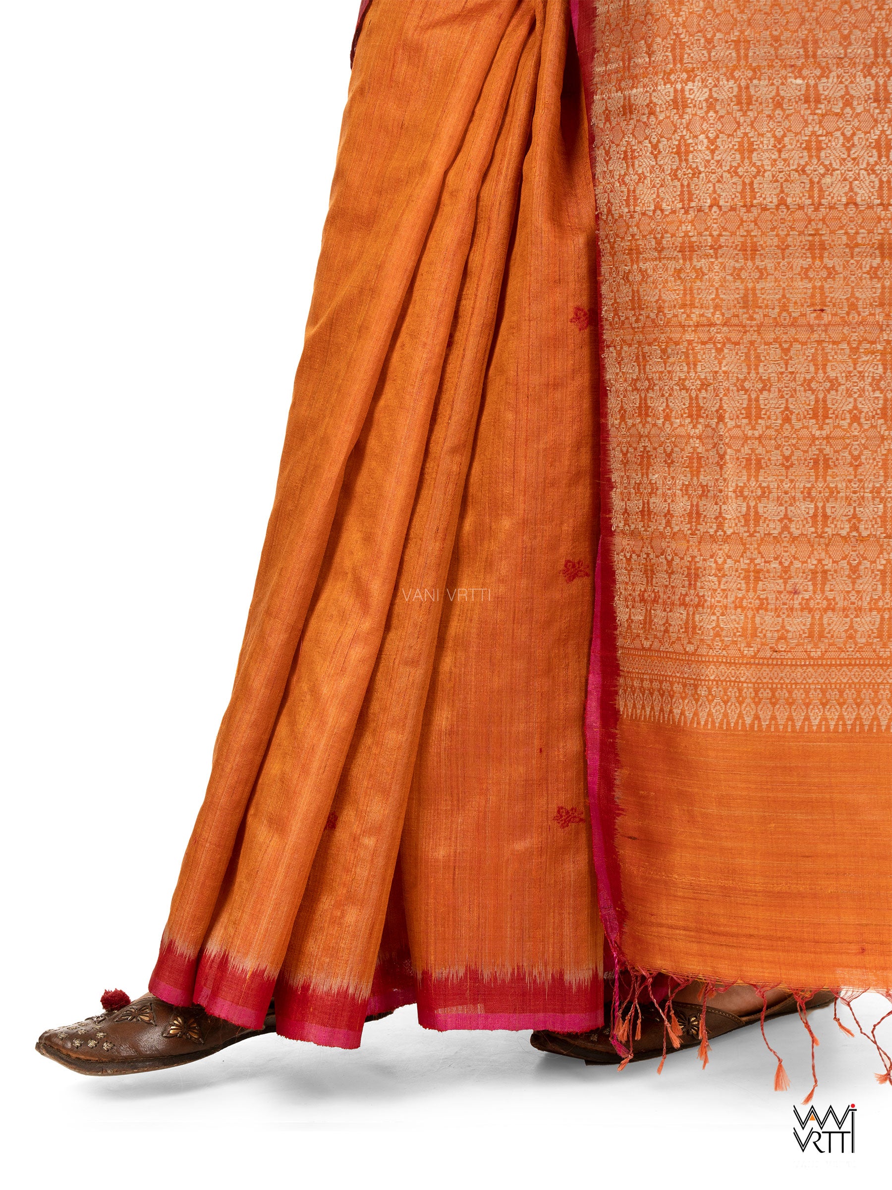 Rust Orange Nabh Butterfly Handspun Tussar Silk Saree