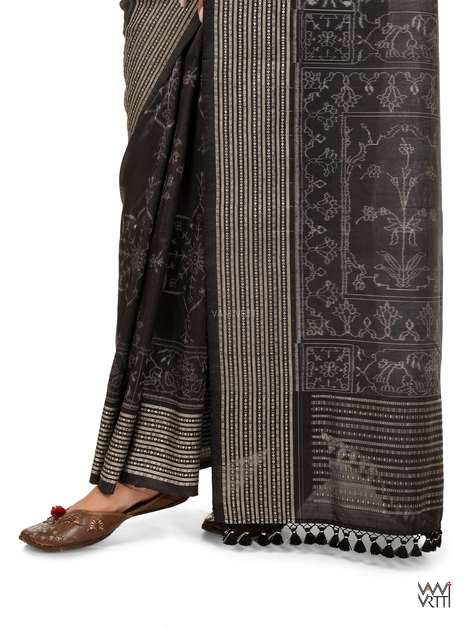 Inlay Design Iron Rust Natural Dyed Mulberry Silk Ikat Saree