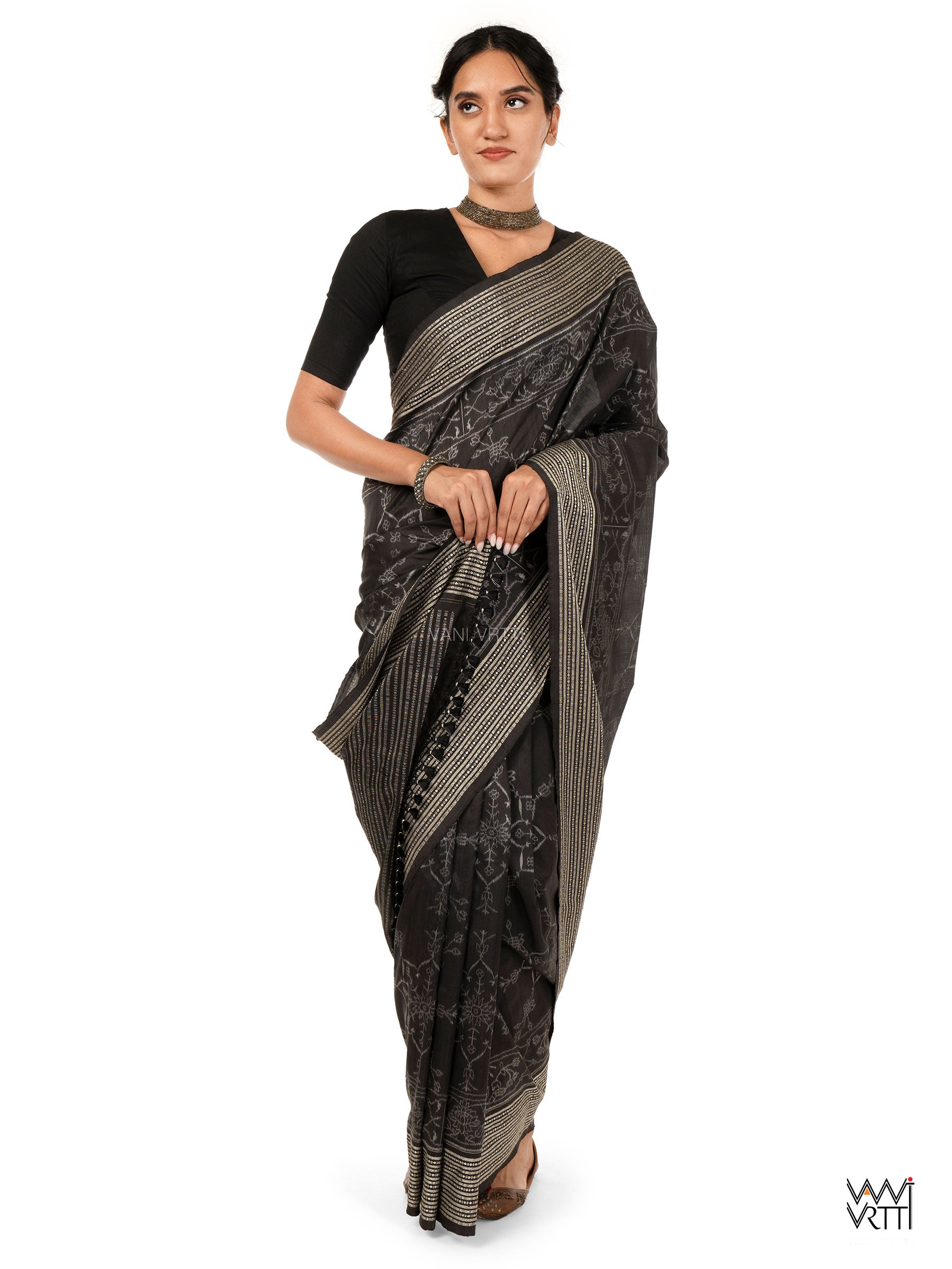 Inlay Design Iron Rust Natural Dyed Mulberry Silk Ikat Saree