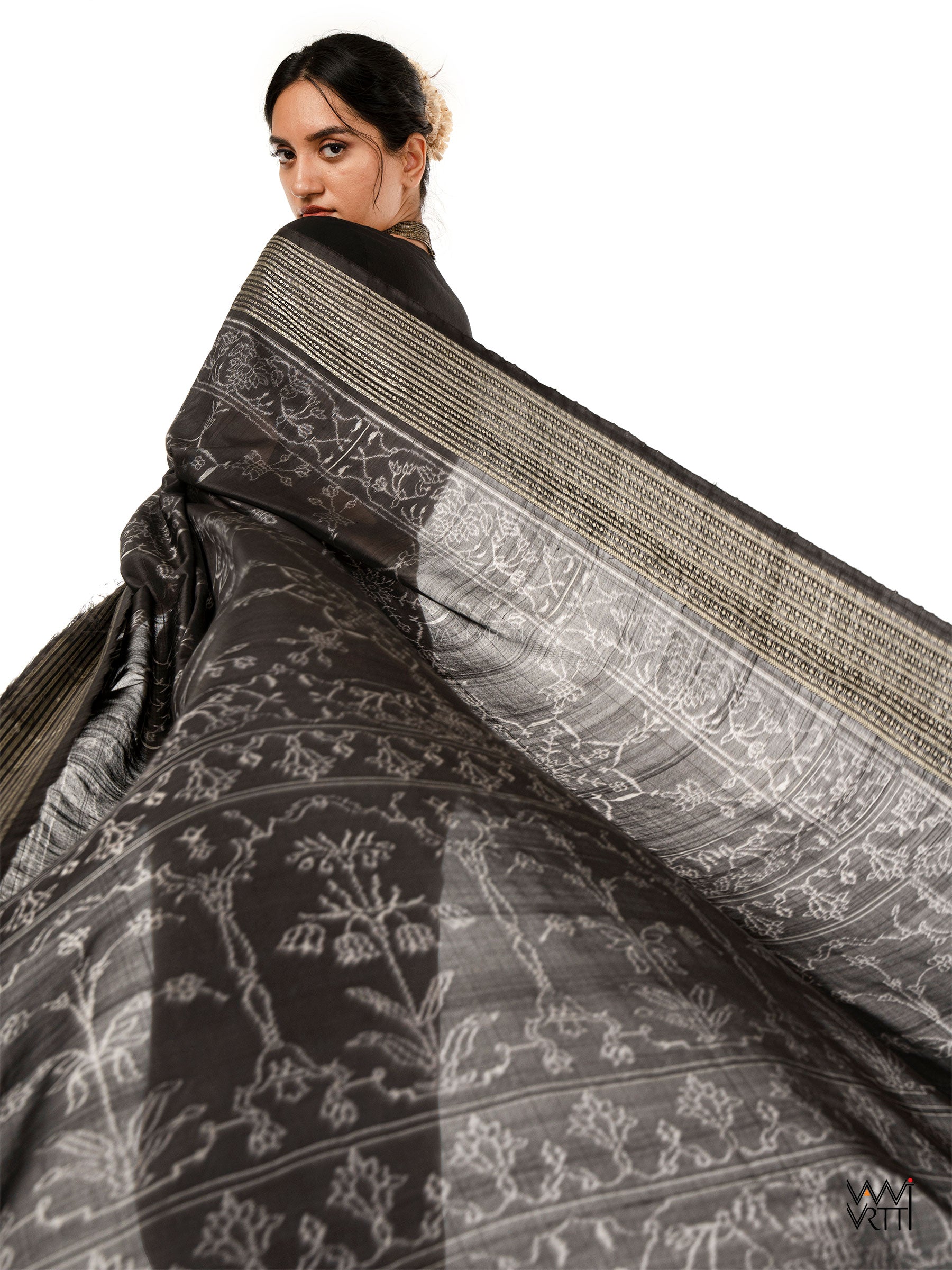 Inlay Design Iron Rust Natural Dyed Mulberry Silk Ikat Saree