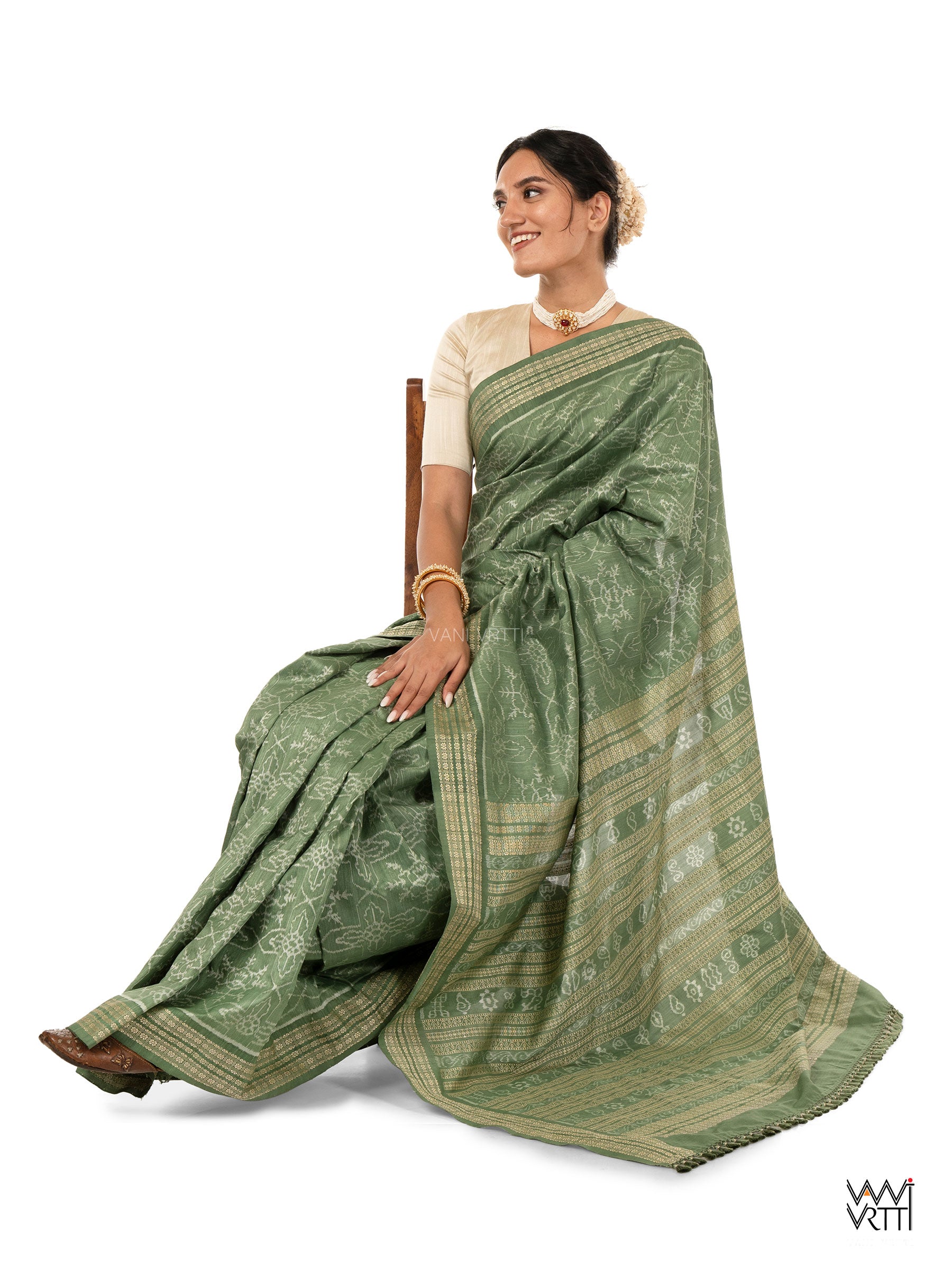 Rose Jaal Mulberry Leaf Natural Dyed Mulberry Silk Ikat Saree