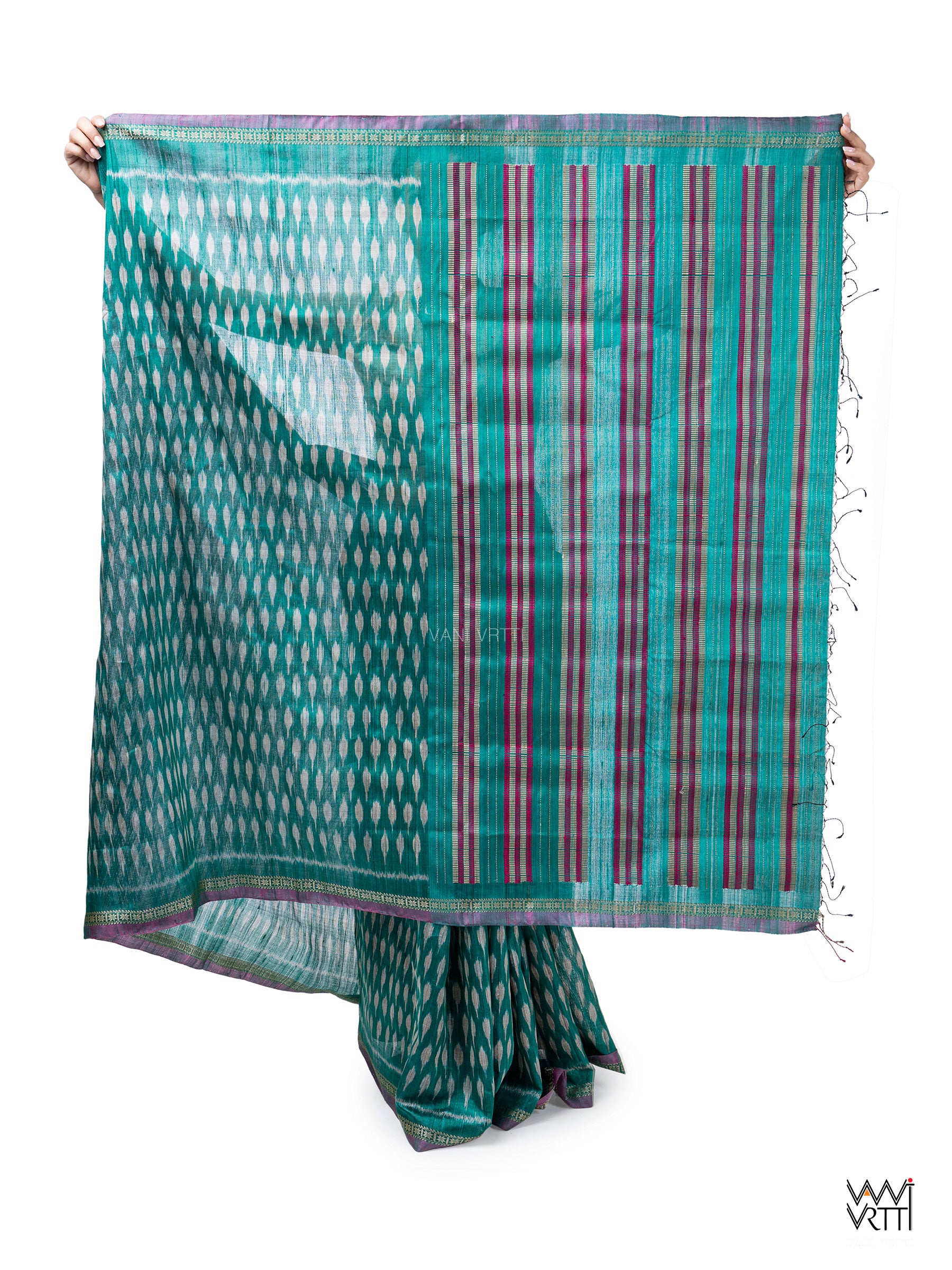 Emerald Green Kadamba Ikat Handspun Tussar Silk Saree