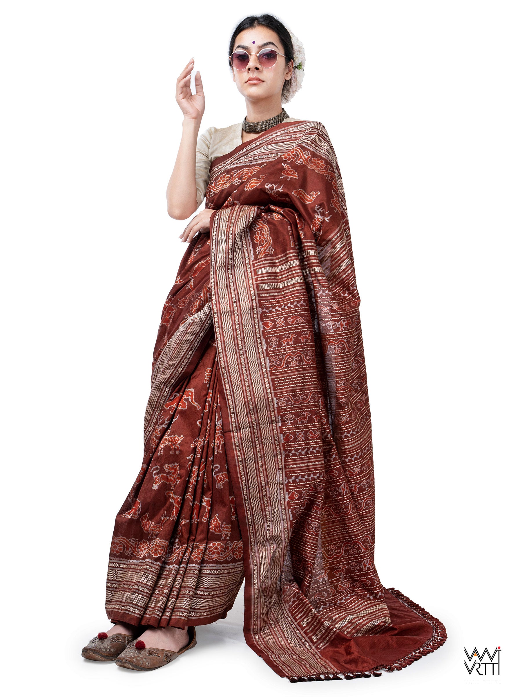 Madder Red Vanya Jeevan Prakritik Natural Dyed Mulberry Silk Ikat Saree