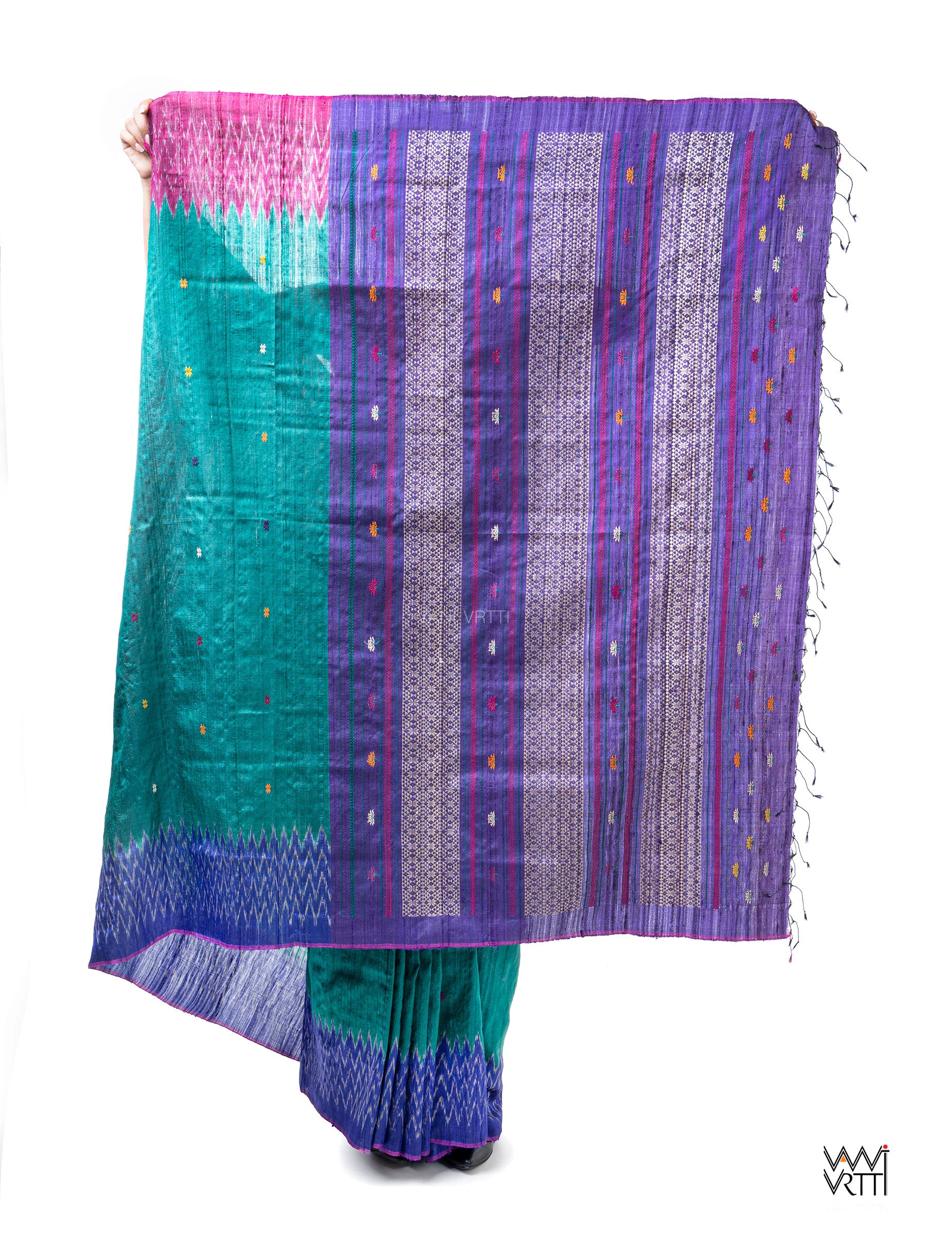 Emerald Green Ganga Jamuna Anjana Handspun Tussar Silk Saree