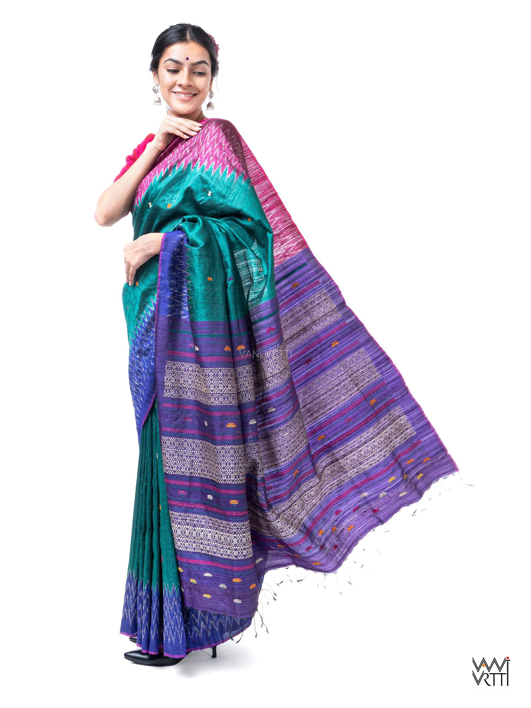 Emerald Green Ganga Jamuna Anjana Handspun Tussar Silk Saree