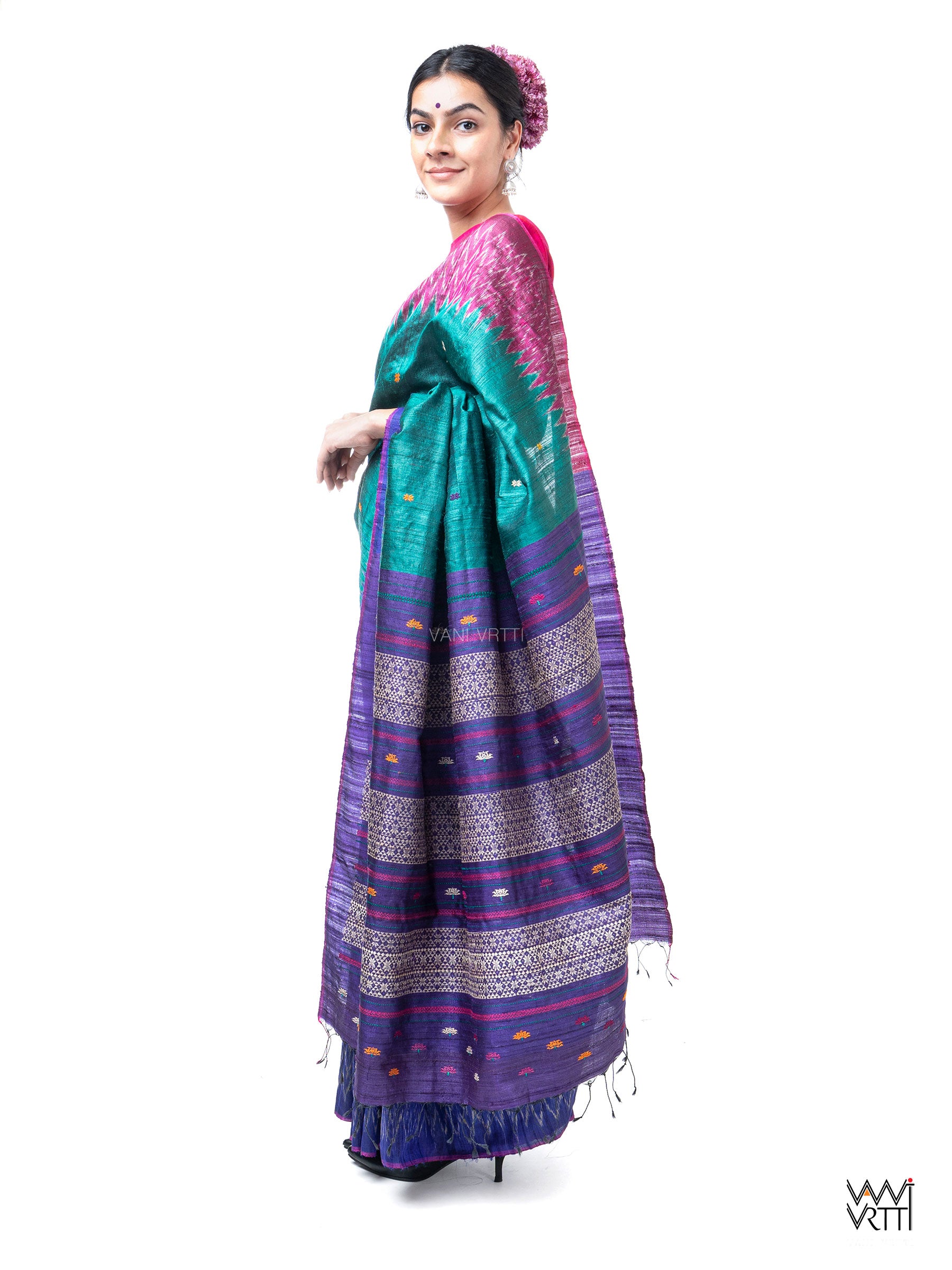 Emerald Green Ganga Jamuna Anjana Handspun Tussar Silk Saree