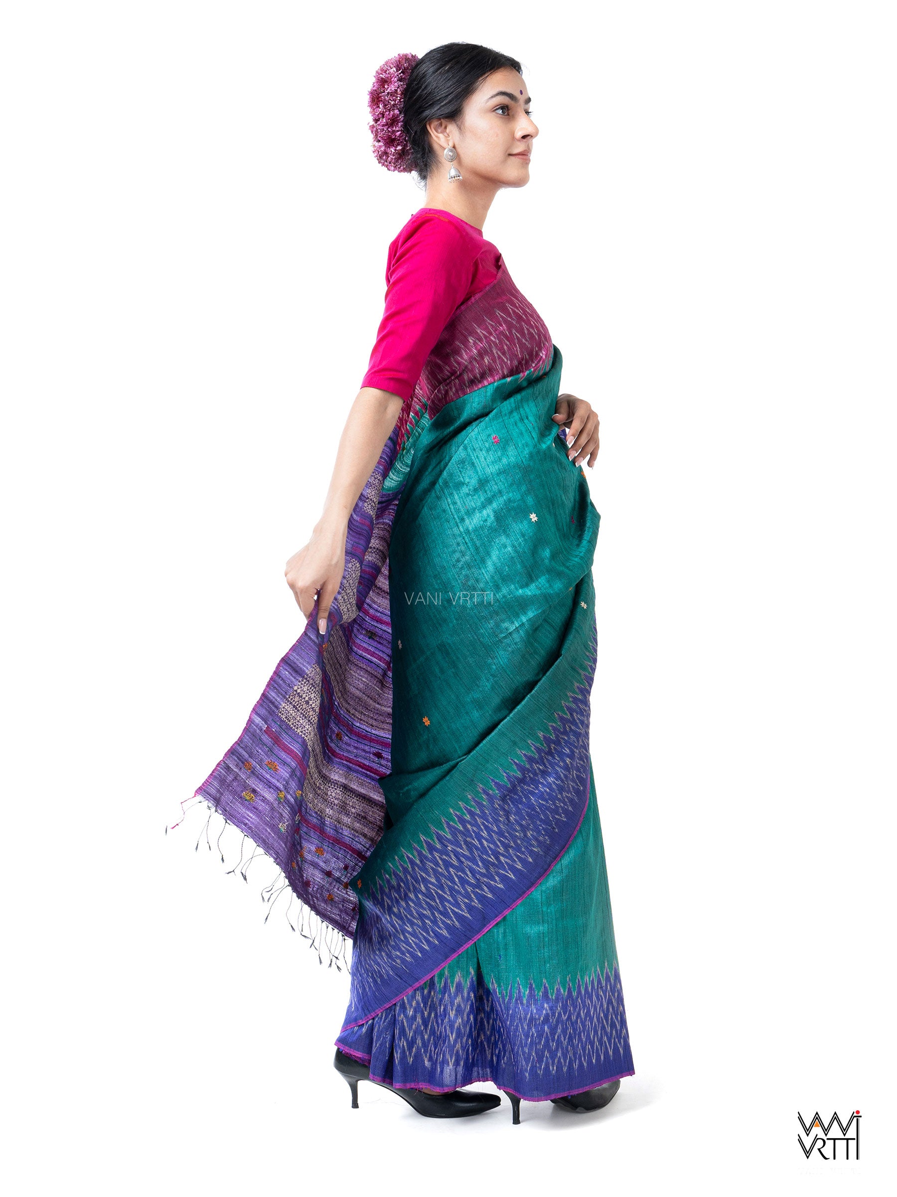 Emerald Green Ganga Jamuna Anjana Handspun Tussar Silk Saree