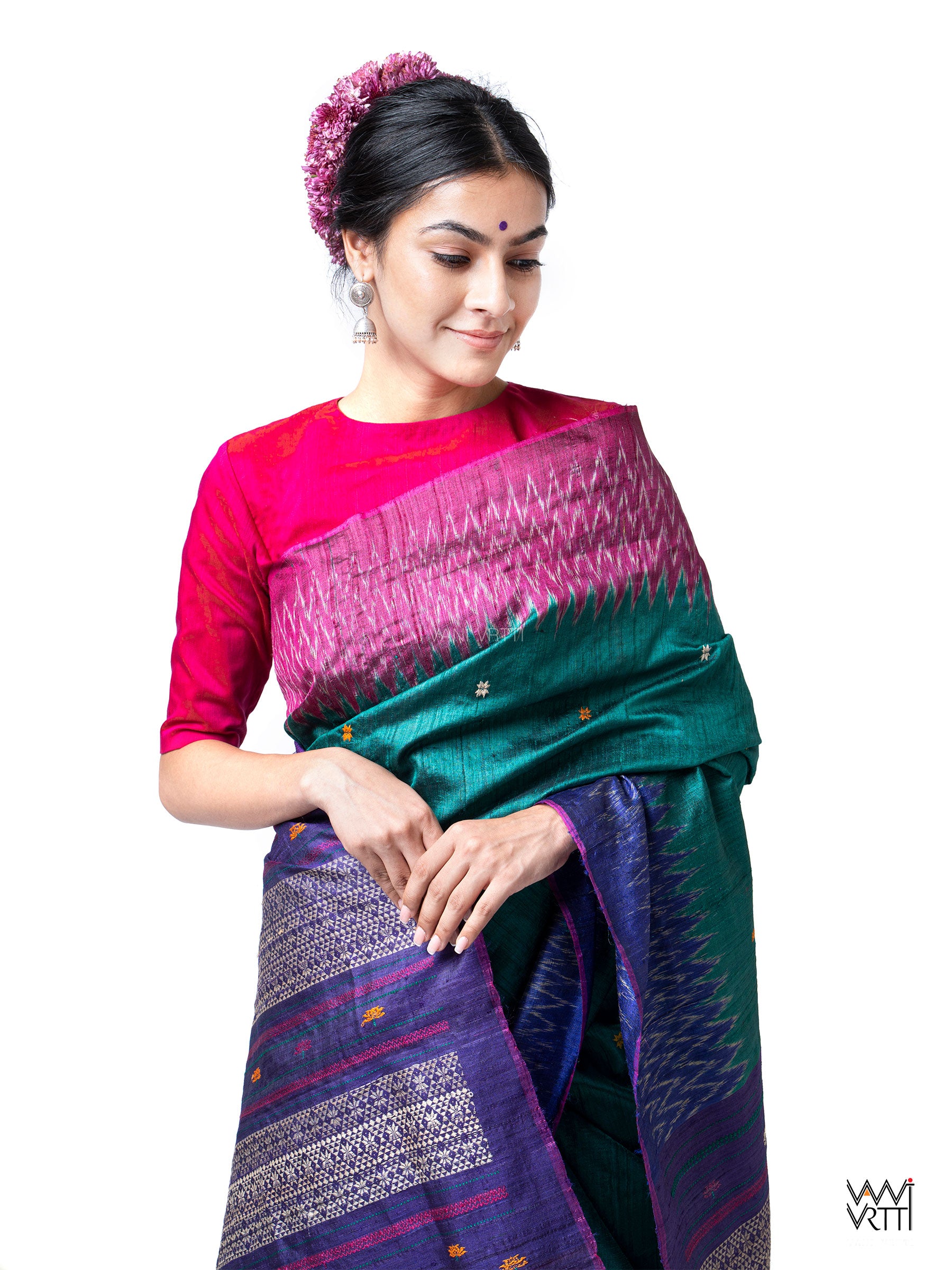 Emerald Green Ganga Jamuna Anjana Handspun Tussar Silk Saree