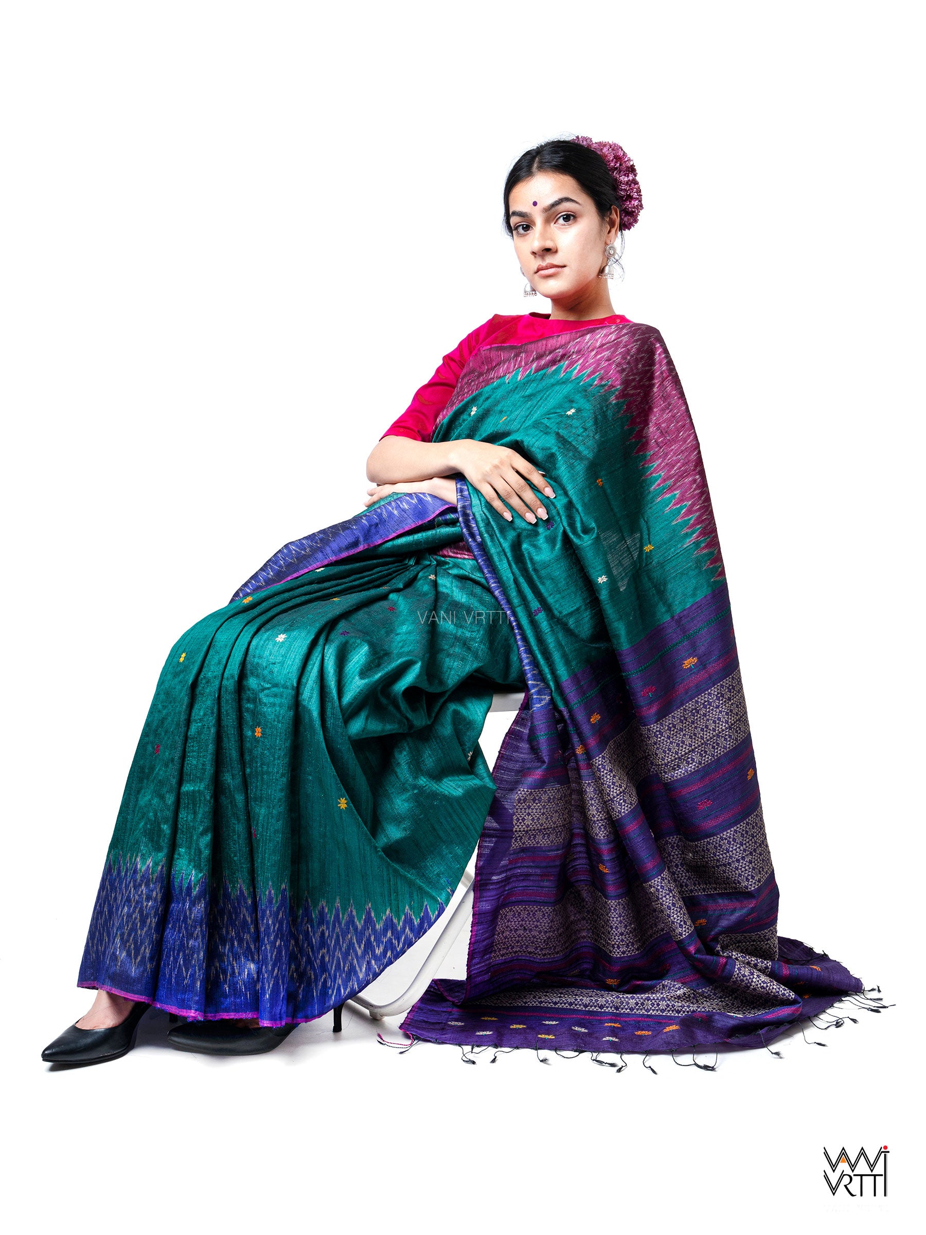 Emerald Green Ganga Jamuna Anjana Handspun Tussar Silk Saree