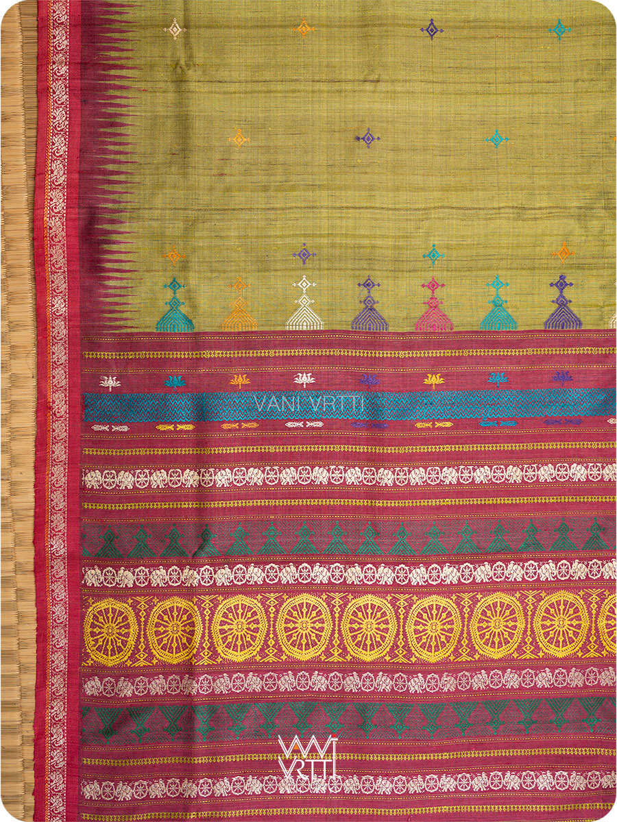 Mehendi Green Airavata Konark Handspun Tussar Silk Saree