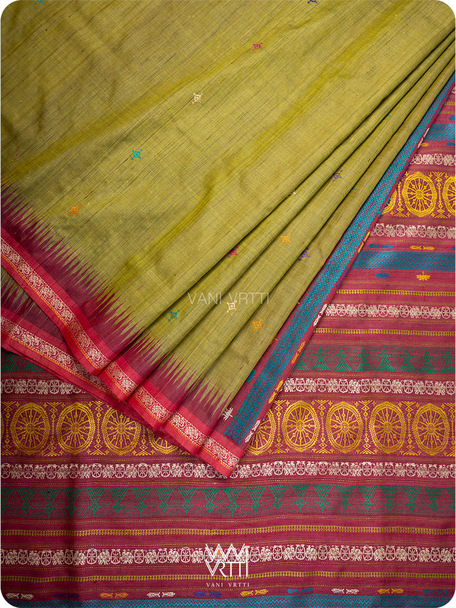 Mehendi Green Airavata Konark Handspun Tussar Silk Saree