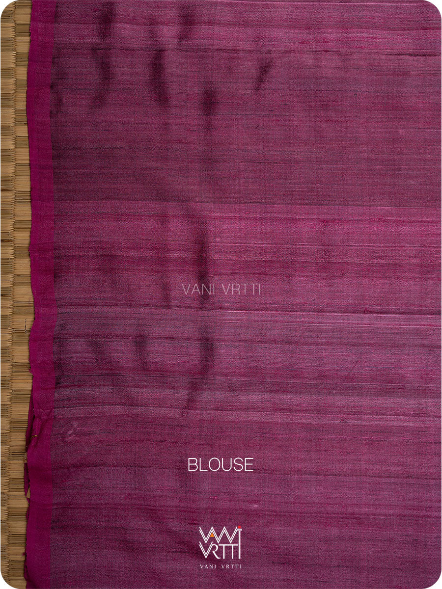 Brown Magenta Aziz Ikat Handspun Tussar Silk Saree