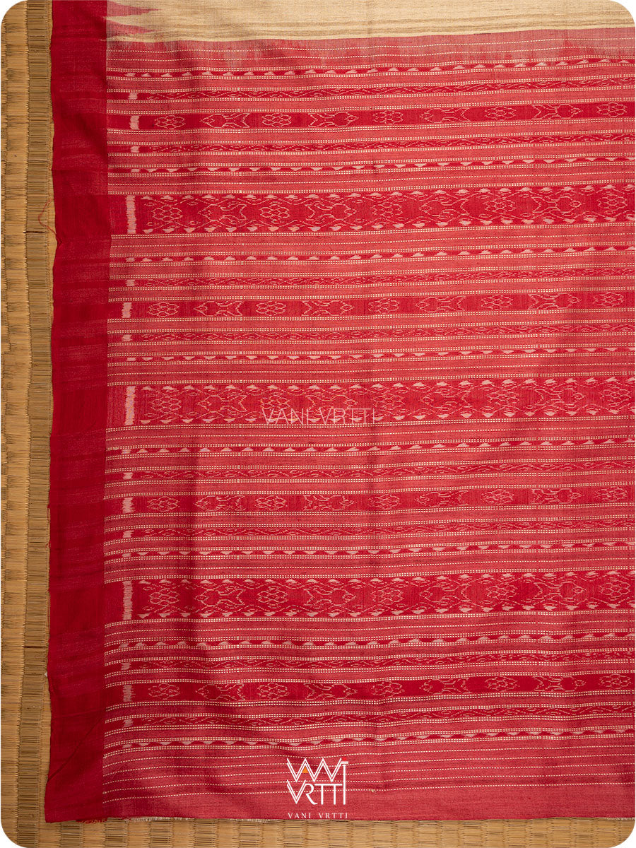 Off White Red Ikat Traditional Gopalpur Handspun Tussar Silk Saree