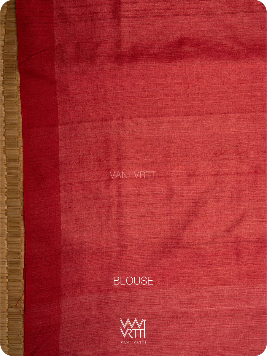 Off White Red Ikat Traditional Gopalpur Handspun Tussar Silk Saree