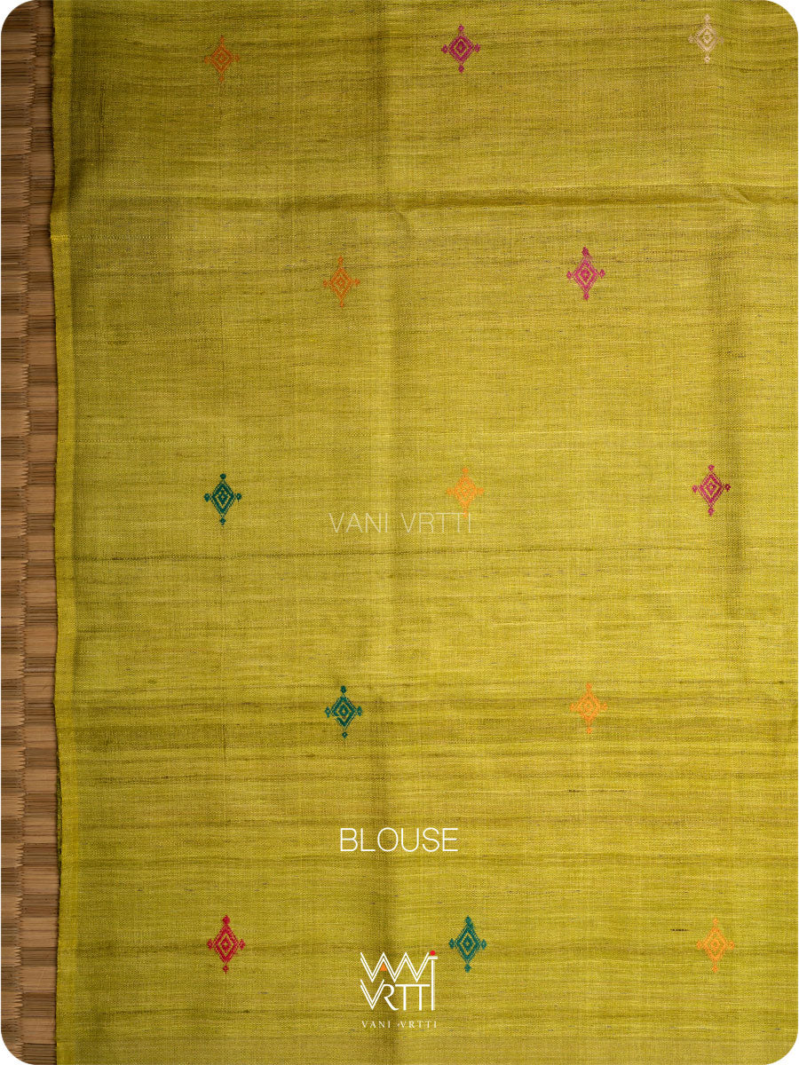 Peach Leaf Green Airavata Konark Handspun Tussar Silk Saree