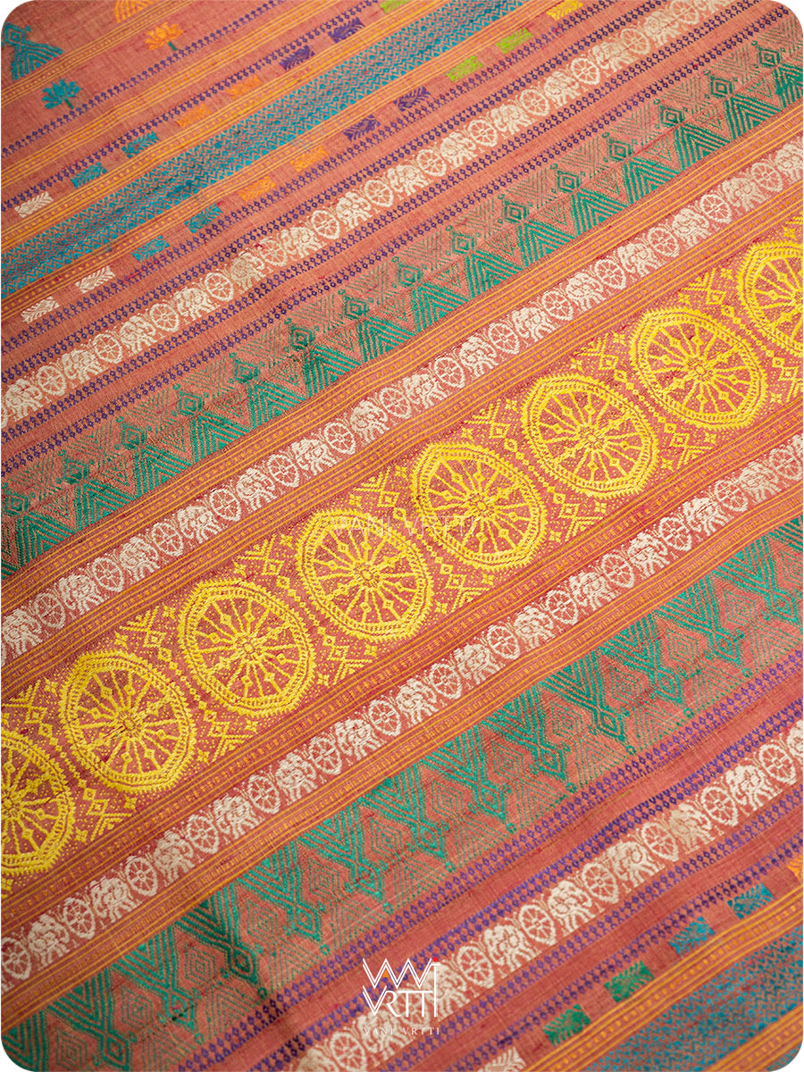 Peach Leaf Green Airavata Konark Handspun Tussar Silk Saree