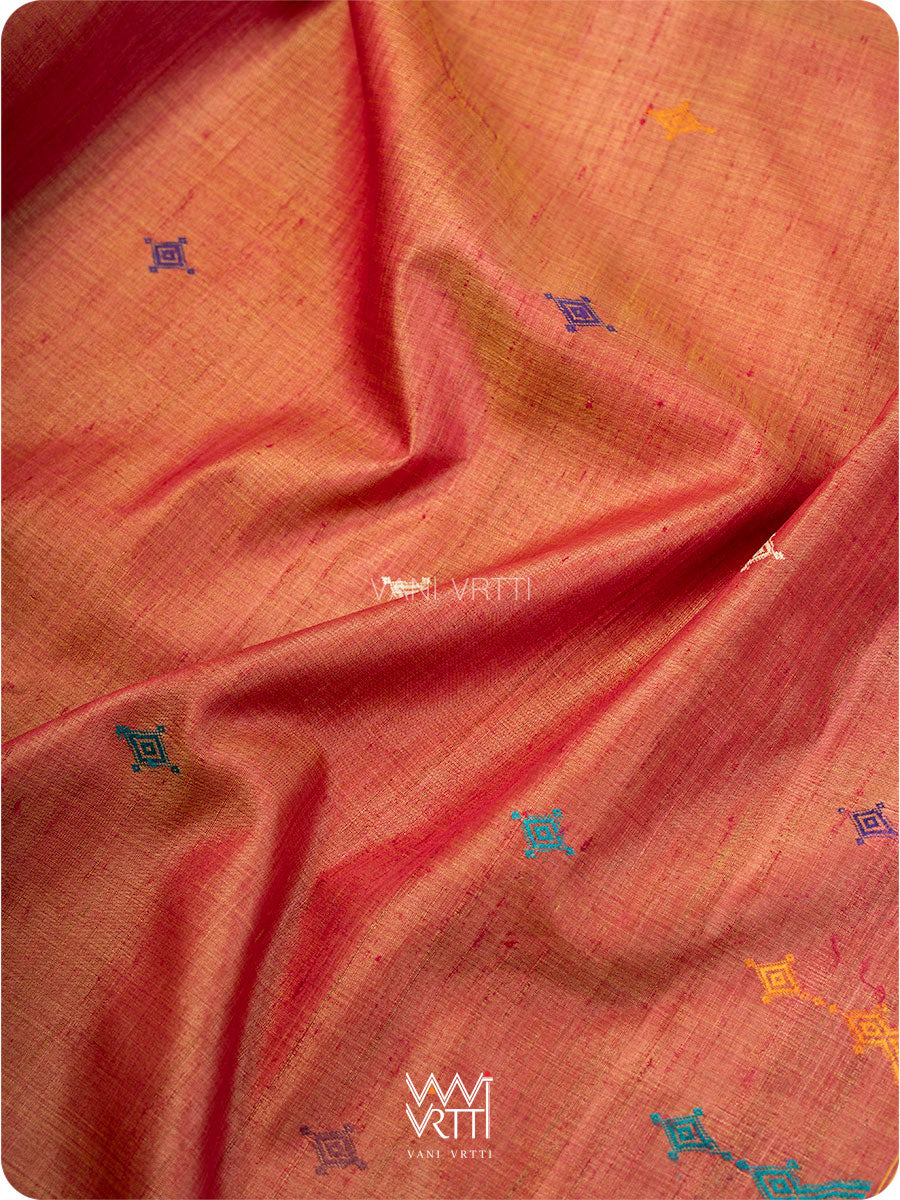 Peach Leaf Green Airavata Konark Handspun Tussar Silk Saree