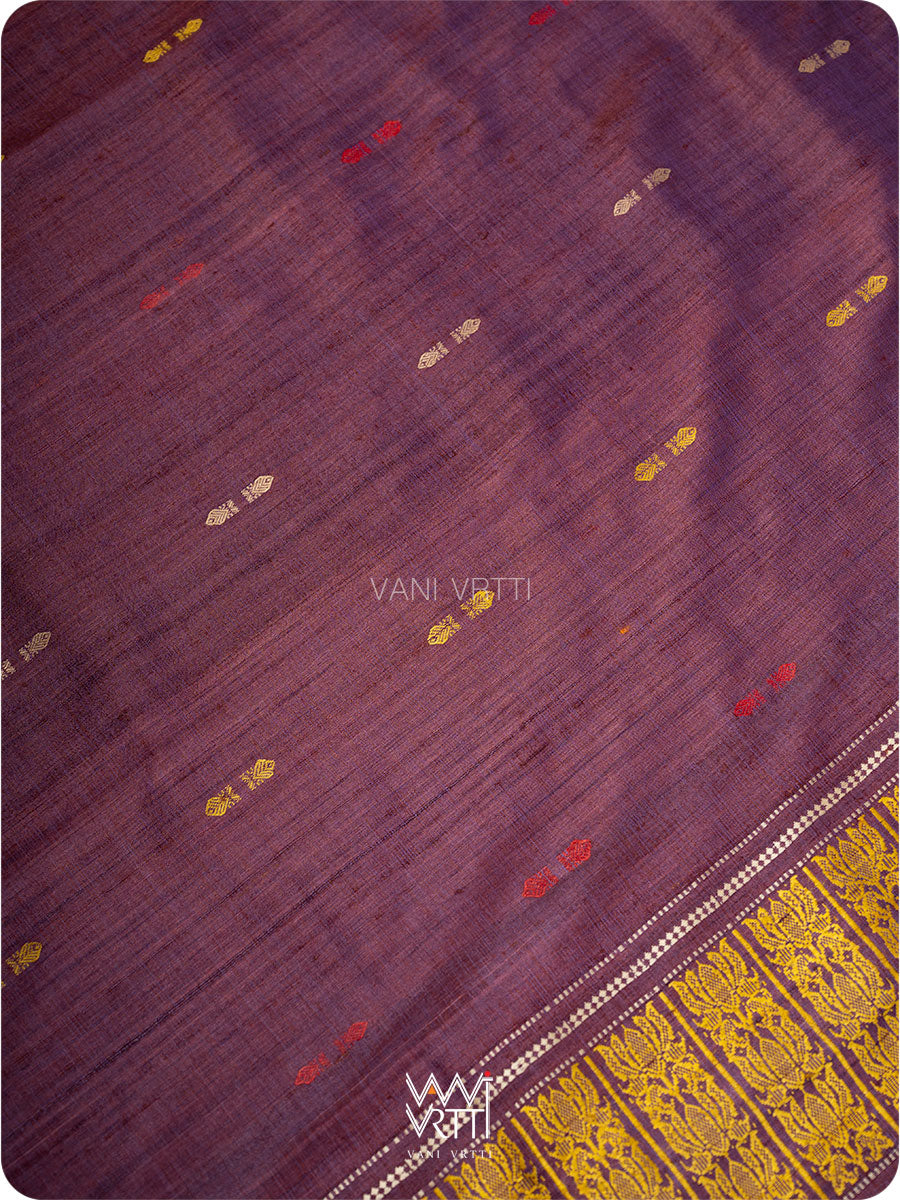 Brownish Purple Ananta Handspun Tussar Silk Sari