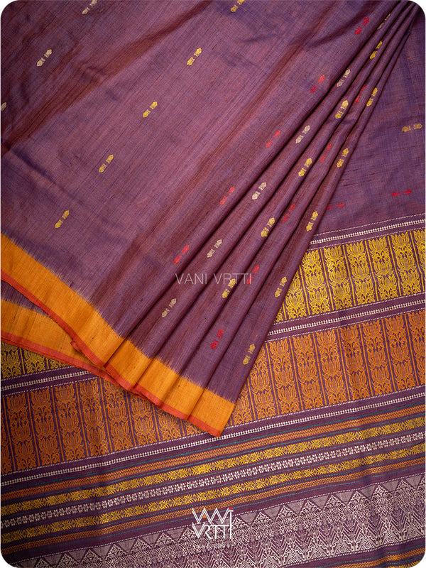 Brownish Purple Ananta Handspun Tussar Silk Sari