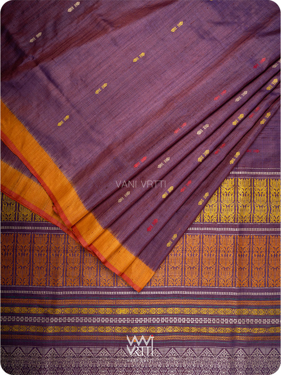 Brownish Purple Ananta Handspun Tussar Silk Sari
