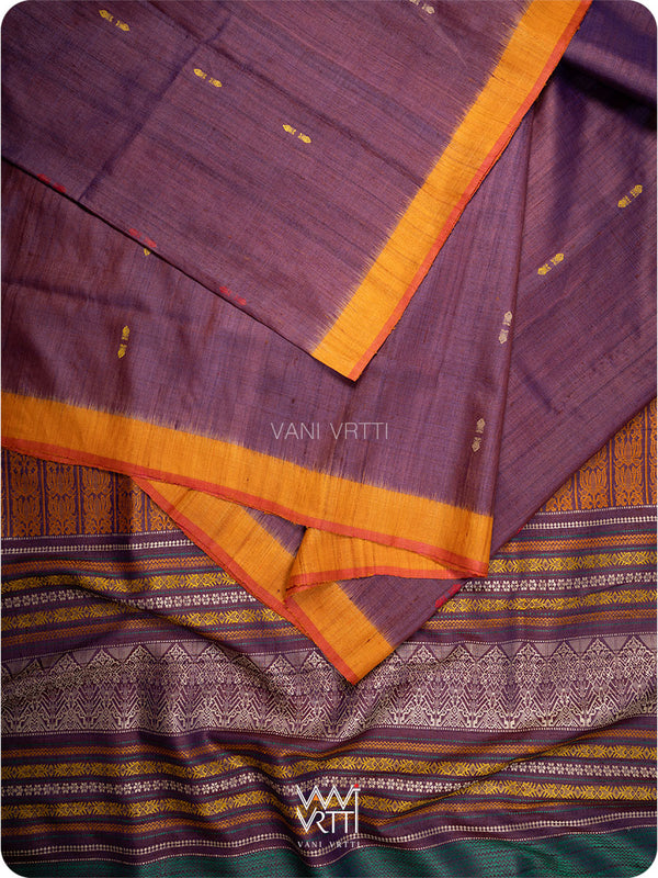 Brownish Purple Ananta Handspun Tussar Silk Sari