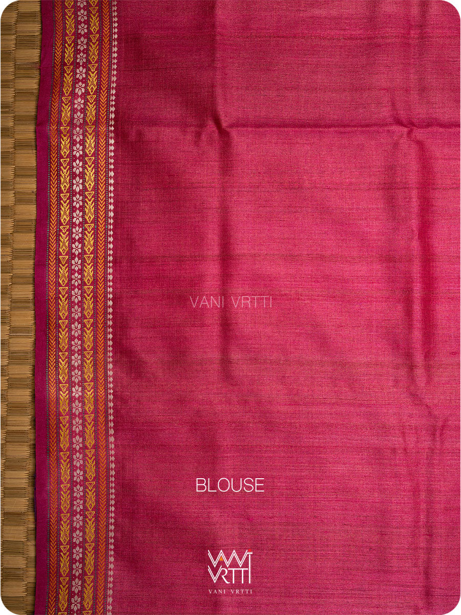 Off White Pink Purple Ganga Jamuna Ananta Handspun Tussar Silk Saree
