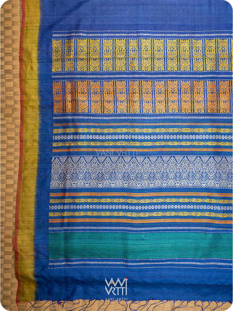 Royal Blue Mustard Ananta Handspun Tussar Silk Saree