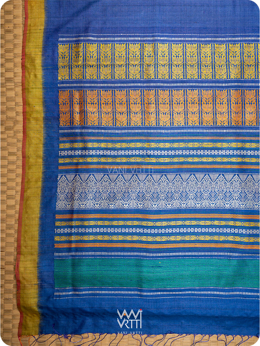 Royal Blue Mustard Ananta Handspun Tussar Silk Saree