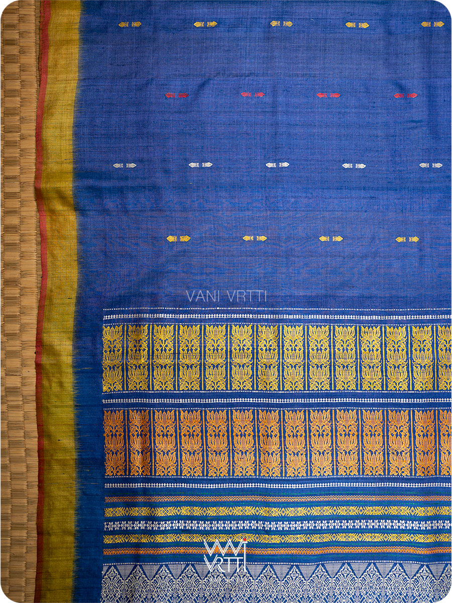 Royal Blue Mustard Ananta Handspun Tussar Silk Saree