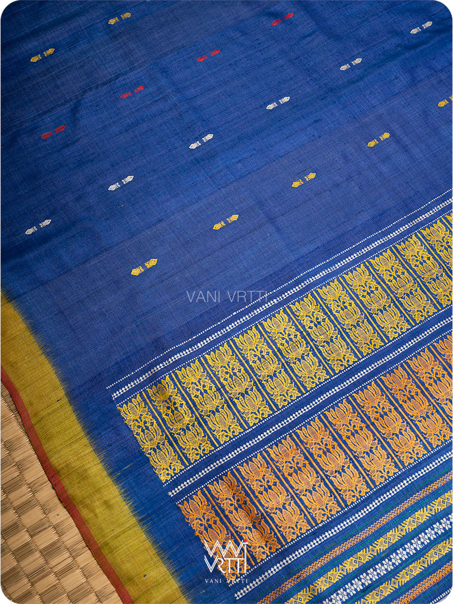 Royal Blue Mustard Ananta Handspun Tussar Silk Saree