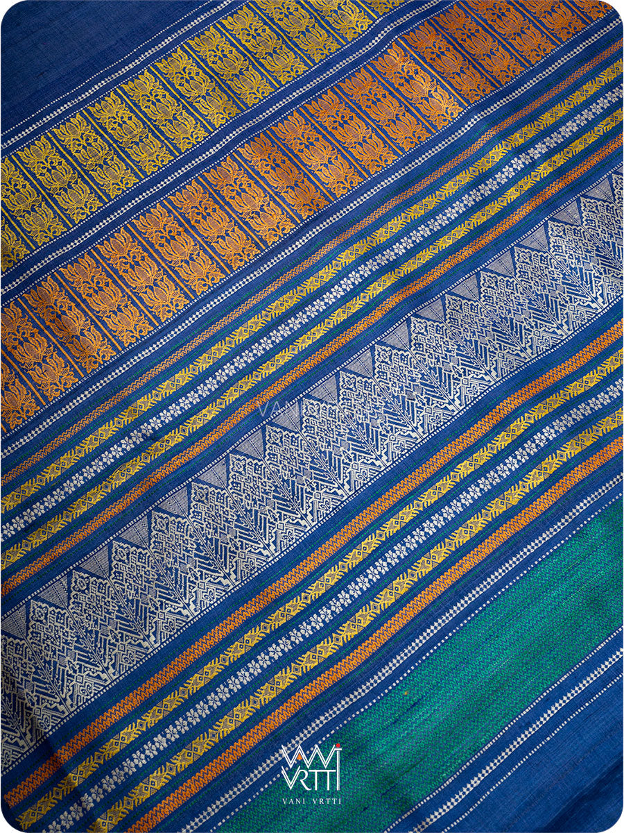 Royal Blue Mustard Ananta Handspun Tussar Silk Saree