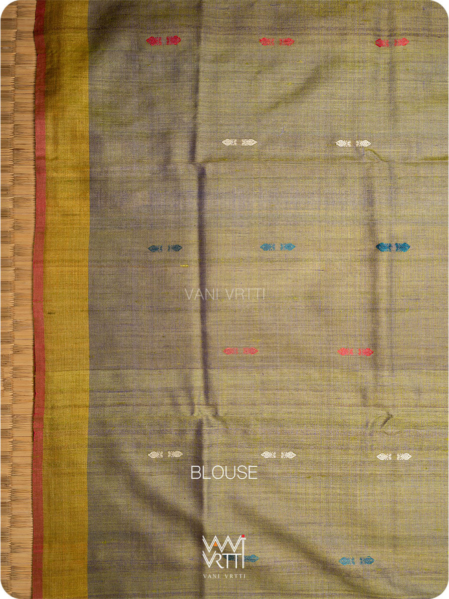 Royal Blue Mustard Ananta Handspun Tussar Silk Saree