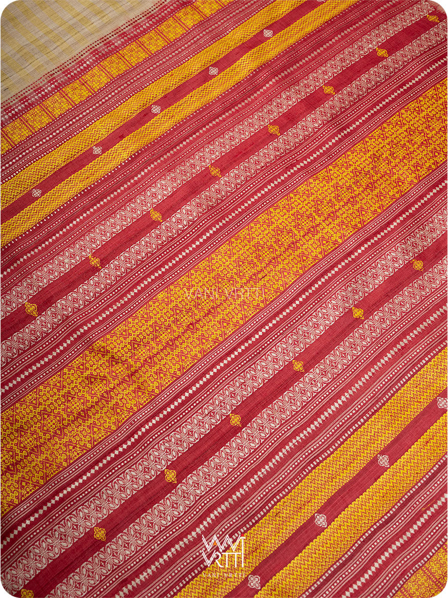 Offwhite stripes Kollam Red Exclusive Handspun Tussar Silk Saree