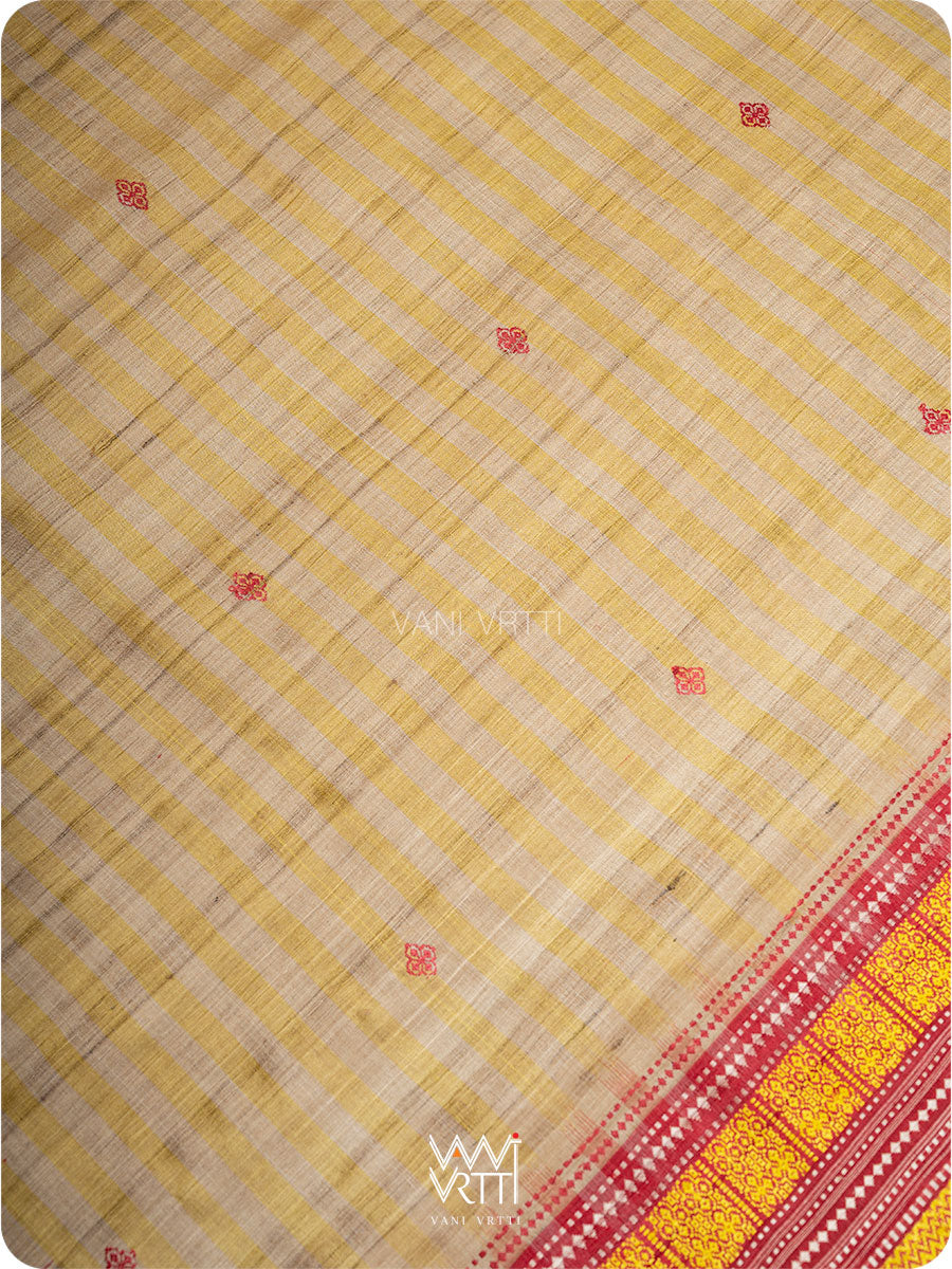 Offwhite stripes Kollam Red Exclusive Handspun Tussar Silk Saree