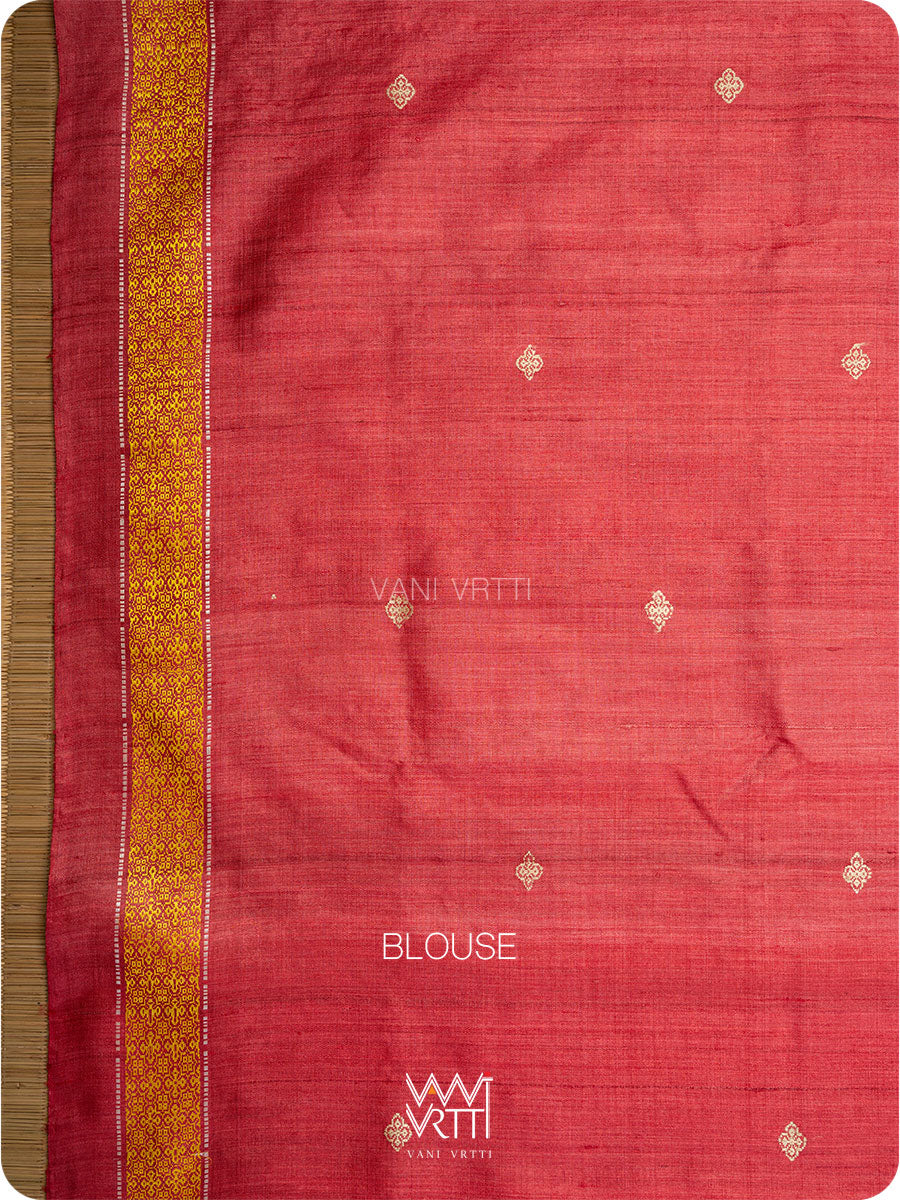 Offwhite stripes Kollam Red Exclusive Handspun Tussar Silk Saree