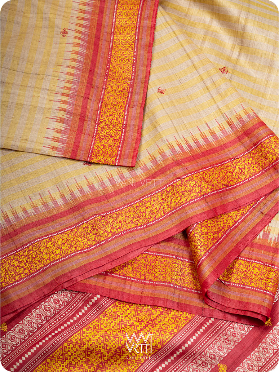 Offwhite stripes Kollam Red Exclusive Handspun Tussar Silk Saree