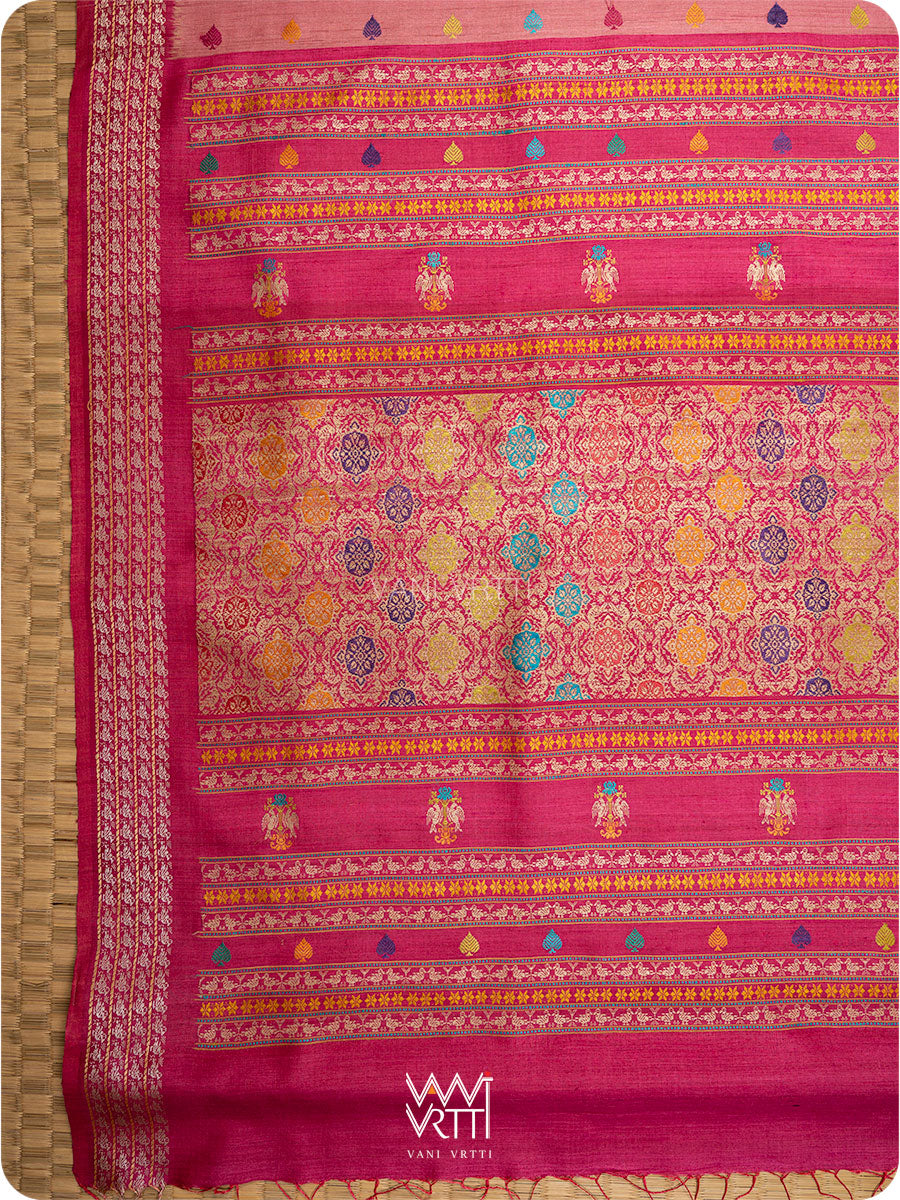Old Rose Pink Nightingale Master Weave Exclusive Handspun Tussar Silk Saree