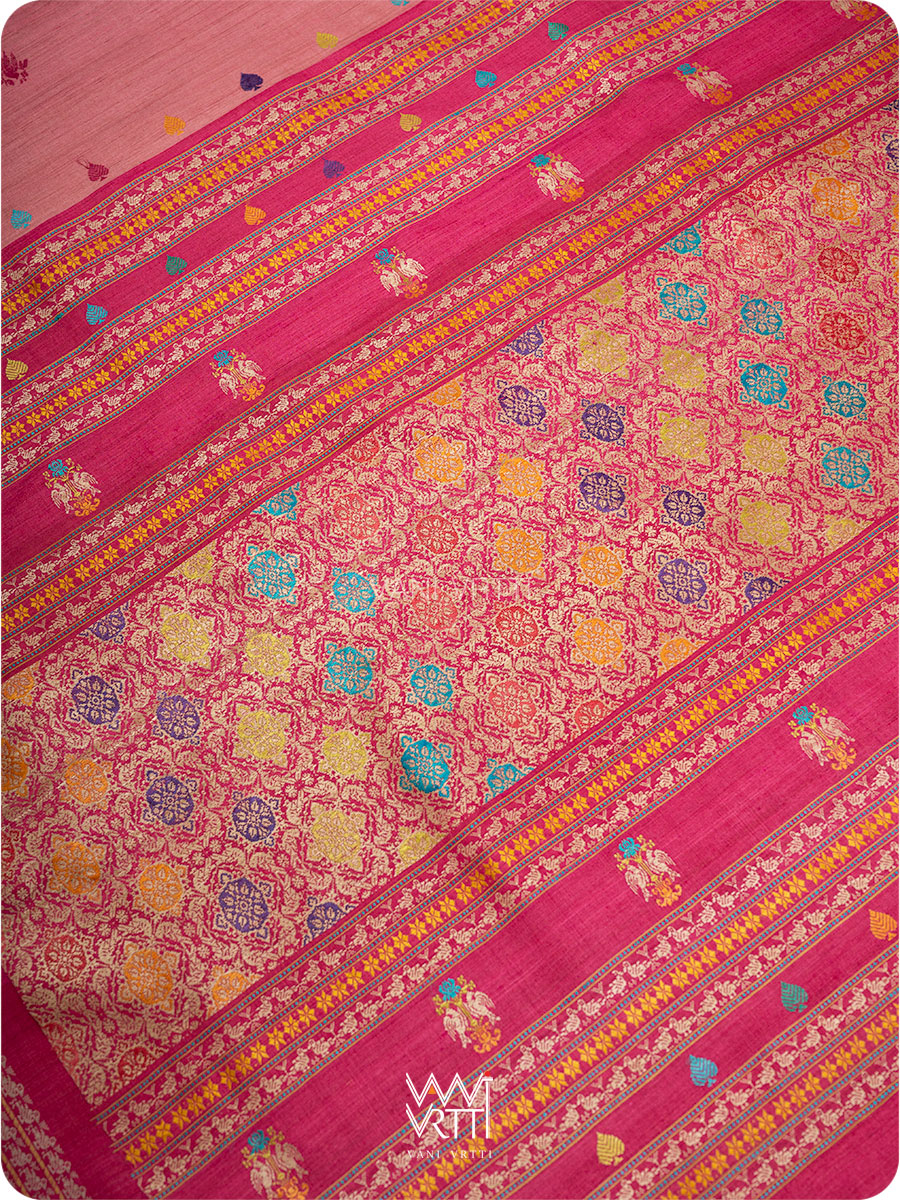 Old Rose Pink Nightingale Master Weave Exclusive Handspun Tussar Silk Saree