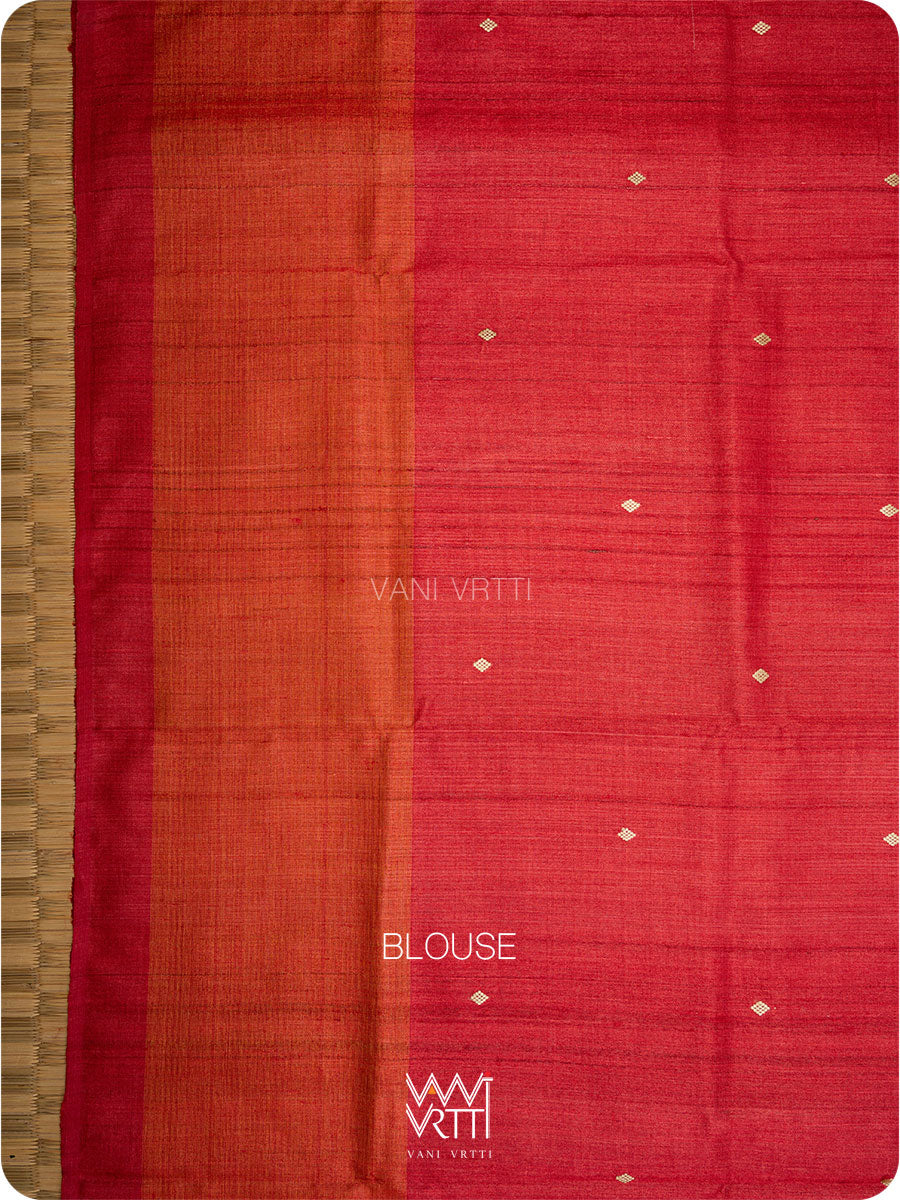 Off White Red Orange Sangam Bristi Handspun Tussar Silk Saree