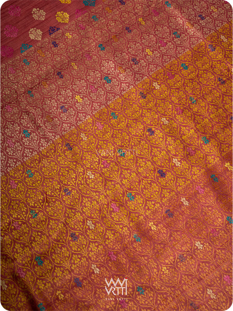 Maroon Mustard Parijat Handspun Tussar Silk Saree