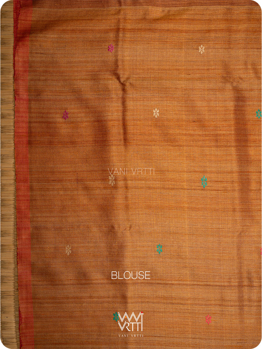 Maroon Mustard Parijat Handspun Tussar Silk Saree