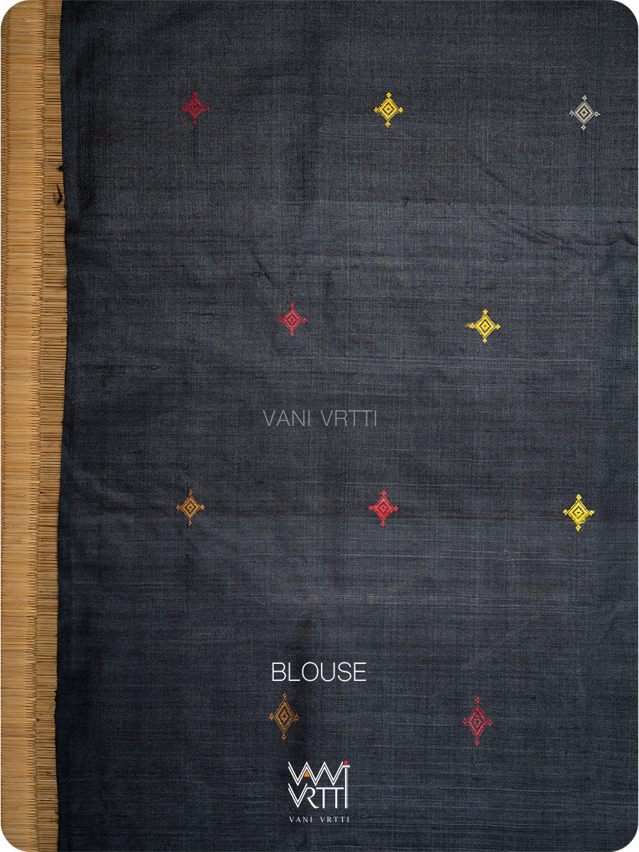 Deep Baingani Black Airavata Konark Handspun Tussar Silk Saree