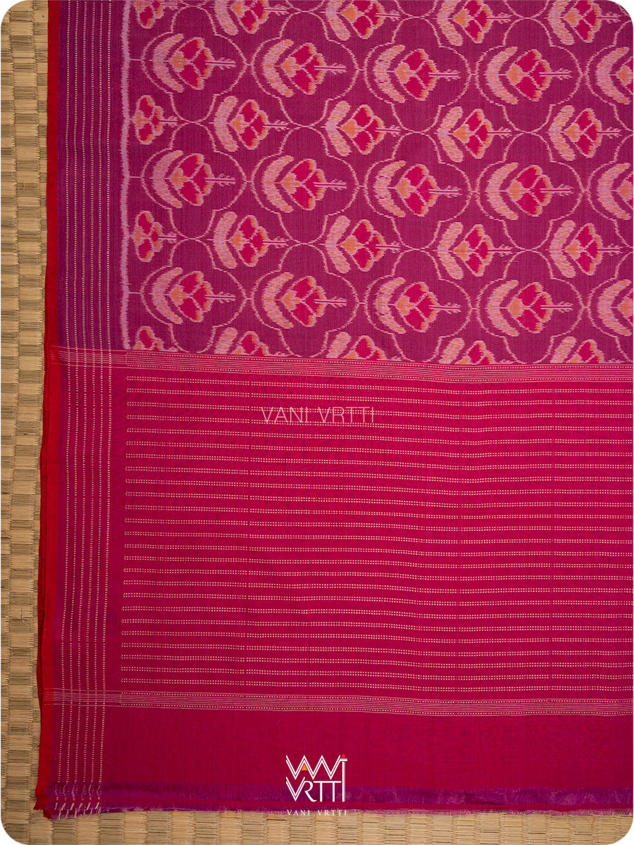 Plum Pink Laal Jaba Single Ikat Fine Cotton Saree