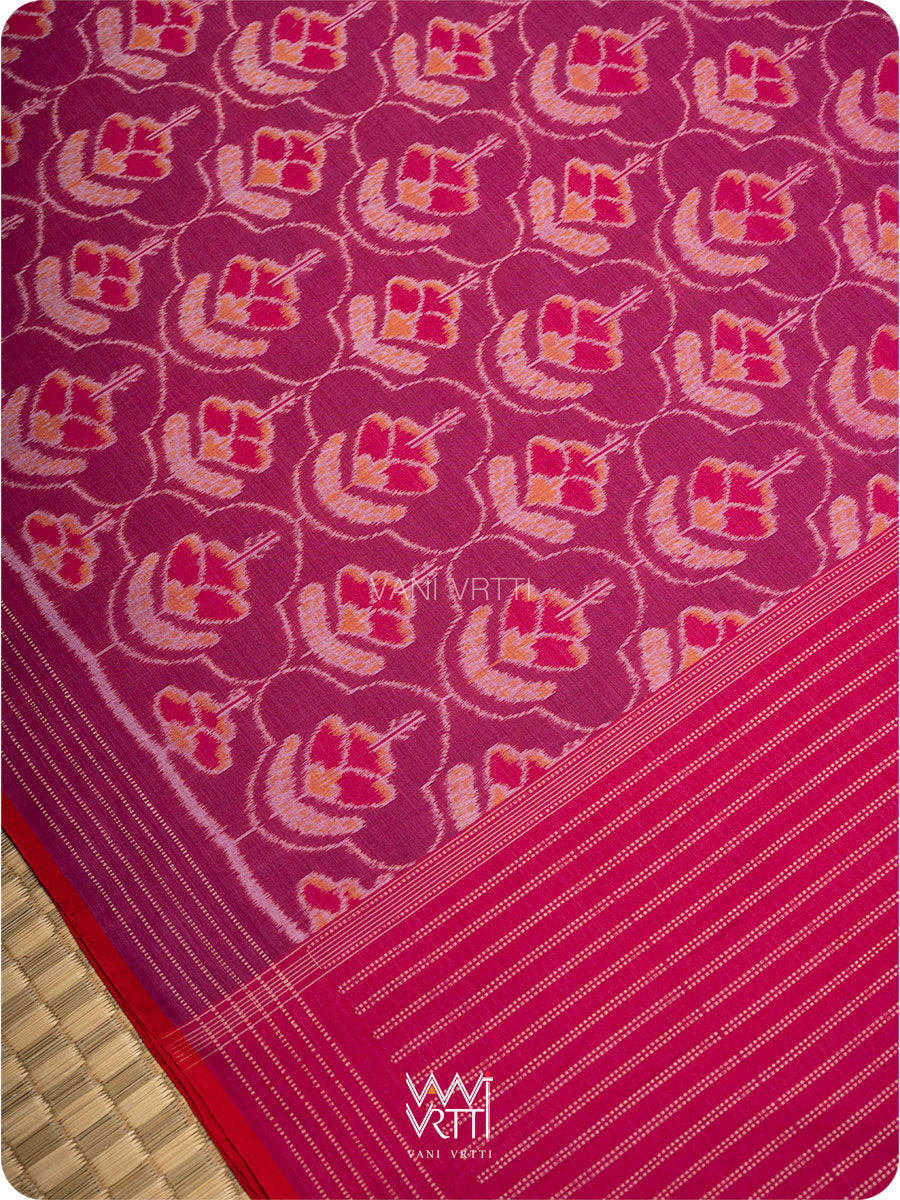 Plum Pink Laal Jaba Single Ikat Fine Cotton Saree